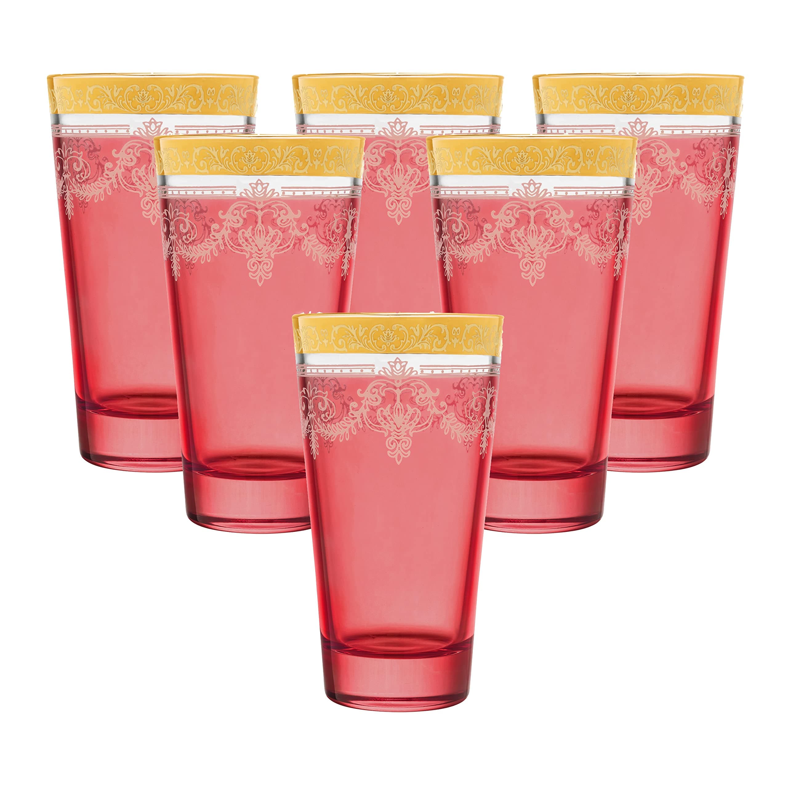 Lorren Home Trends Red Highball Glass Set with Gold Band
