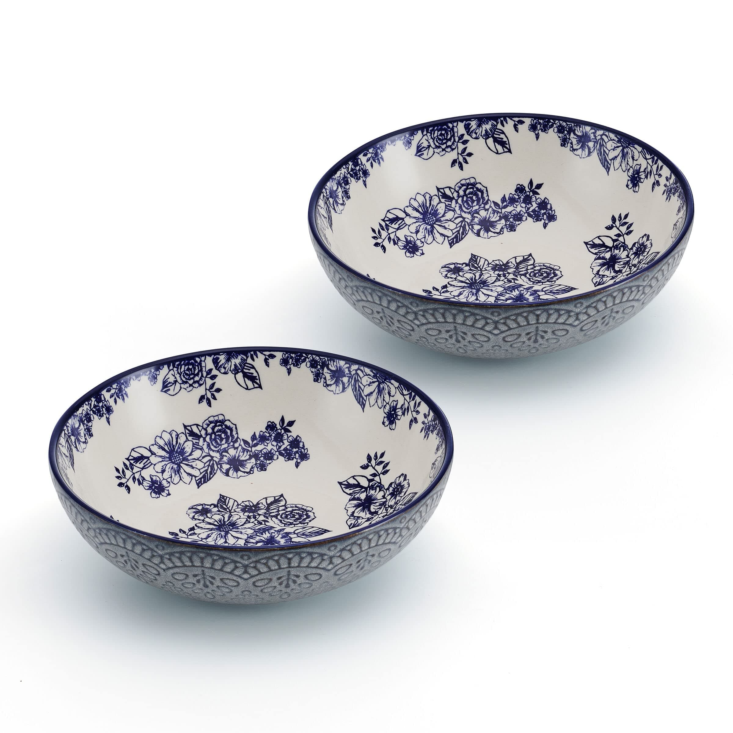 Pfaltzgraff Gabriela Blue Floral Pasta Bowls, Set of 2, 8 Inch
