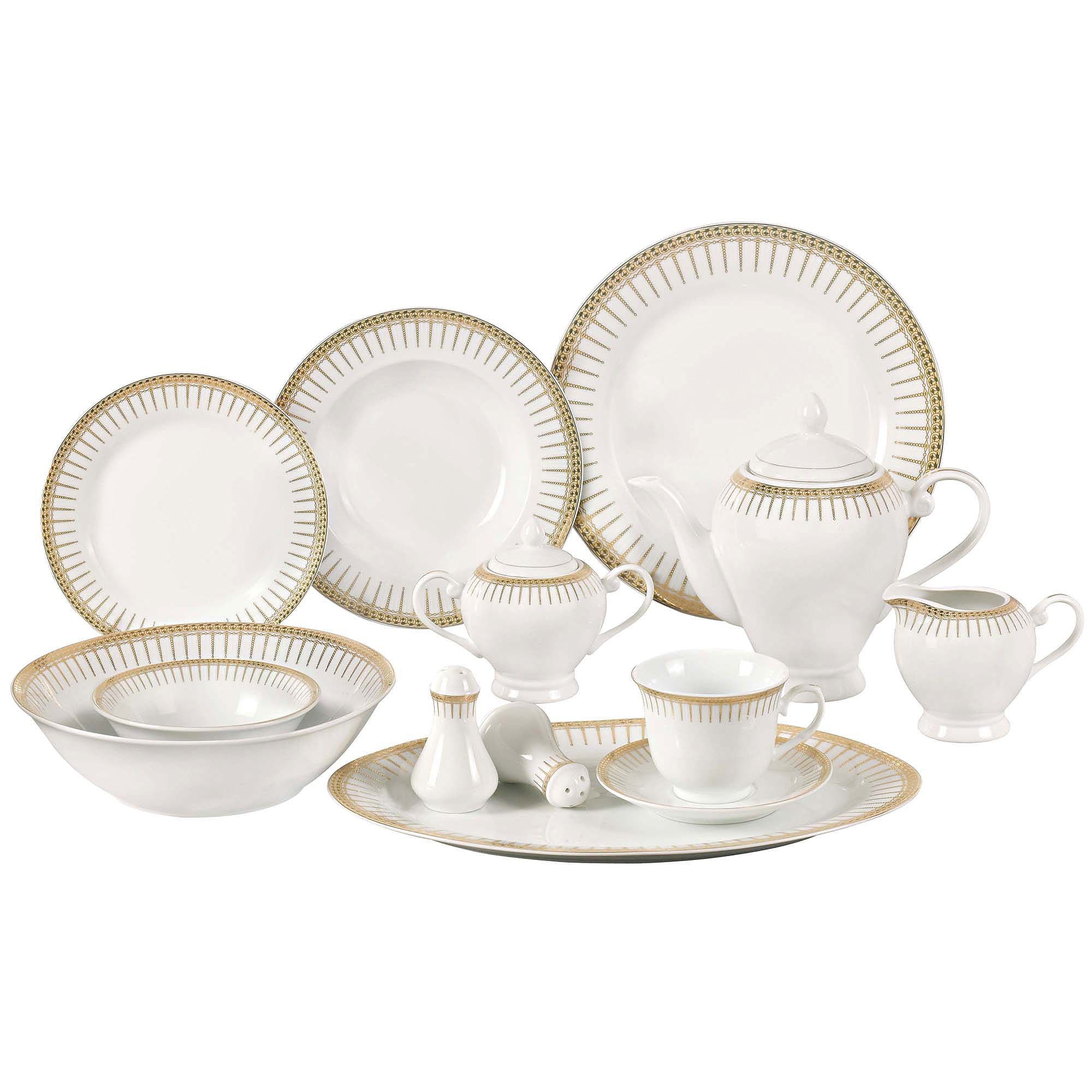 Ultimate Dinnerware Set with Elegant Rain Drop Border, Service for 8