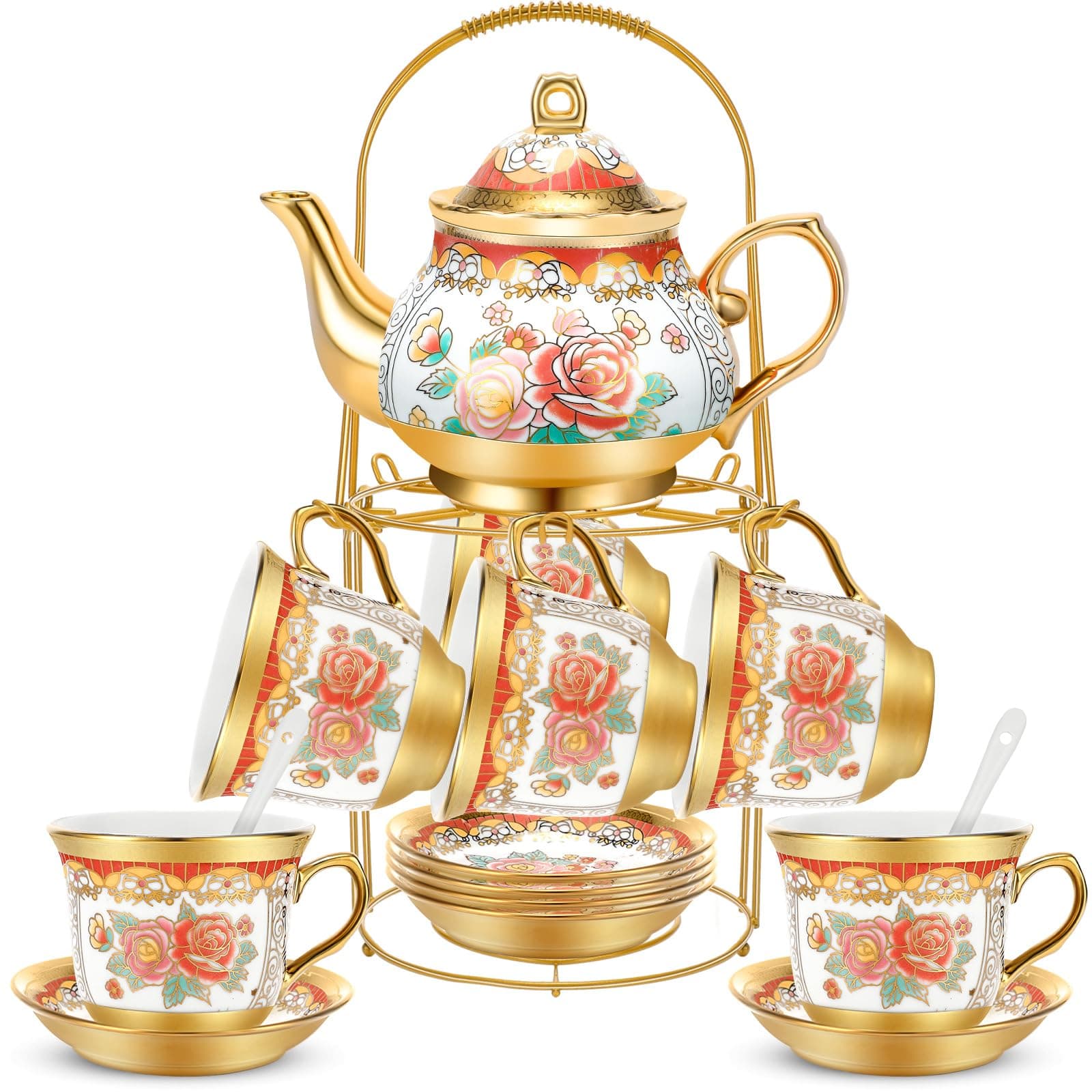 Vintage Gold Plated Tea Set for Women, Serving 6 People