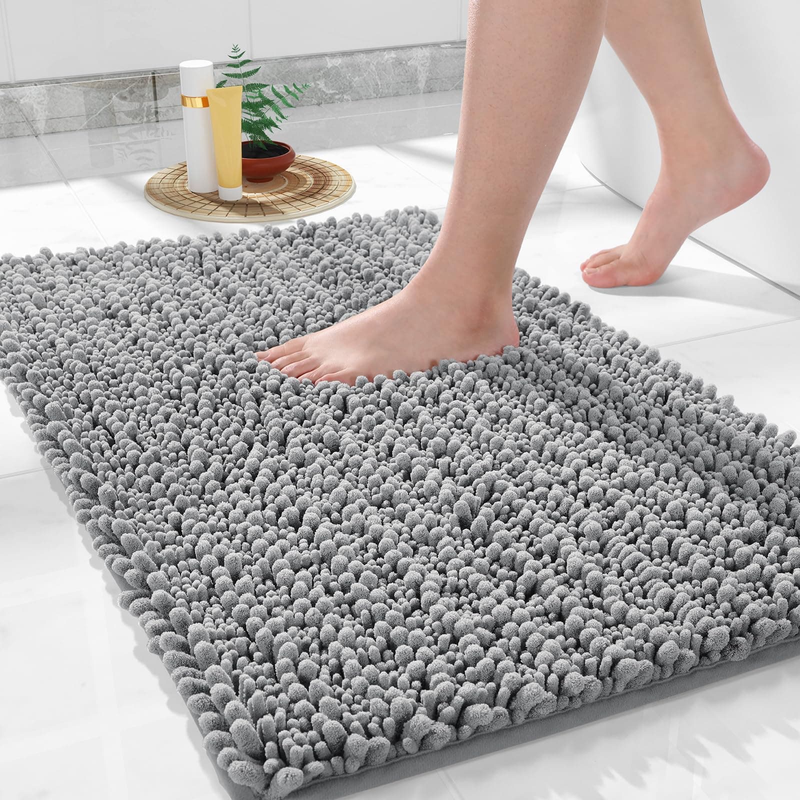 Yimobra Large Grey Non-Slip Bath Rug Mat