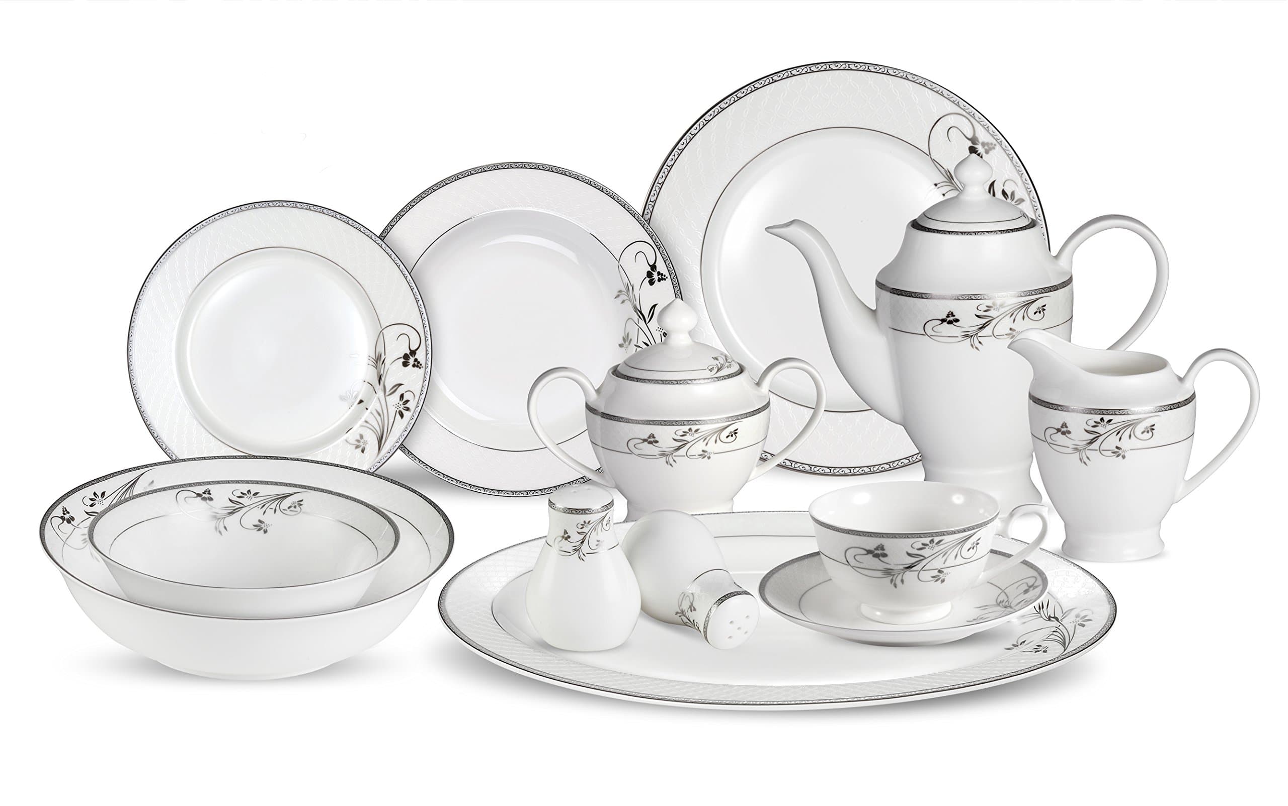 Lorenzo 57-Piece Silver Bone China Dinnerware Set for 8