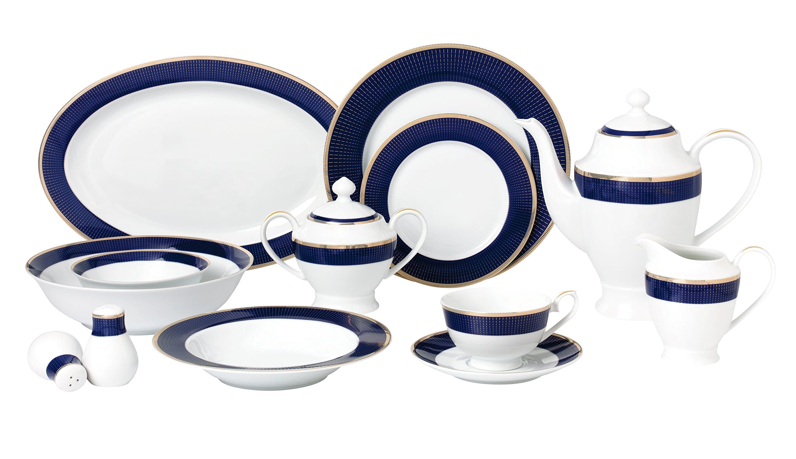 Midnight Blue Bone China Dinnerware Set - 57 Piece Service for 8