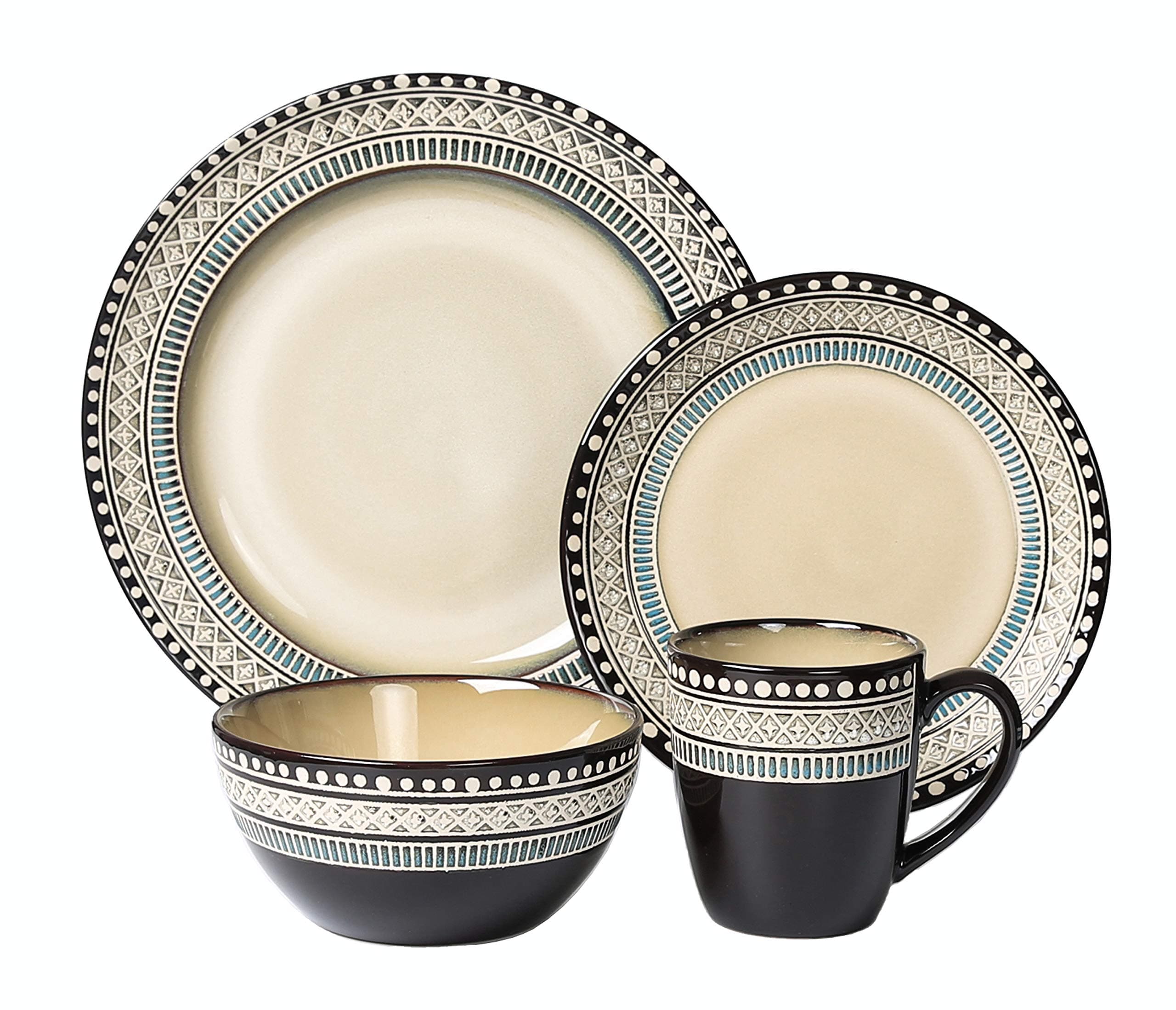 Lorren Home Trends Large Blue Glazed Dinnerware Set
