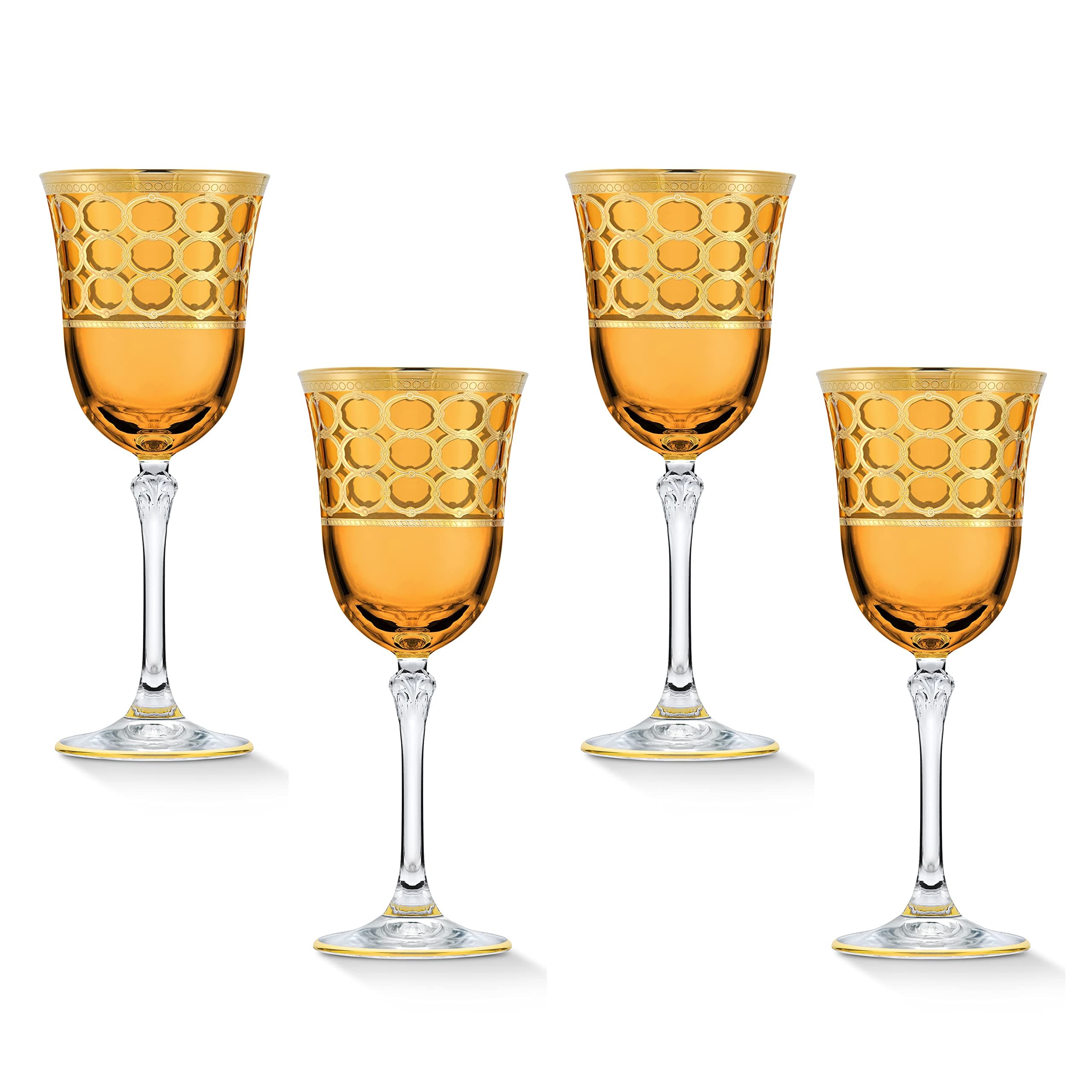 Lorren Home Trends Gold Ringed Red Wine Goblet, Set of 4 Amber