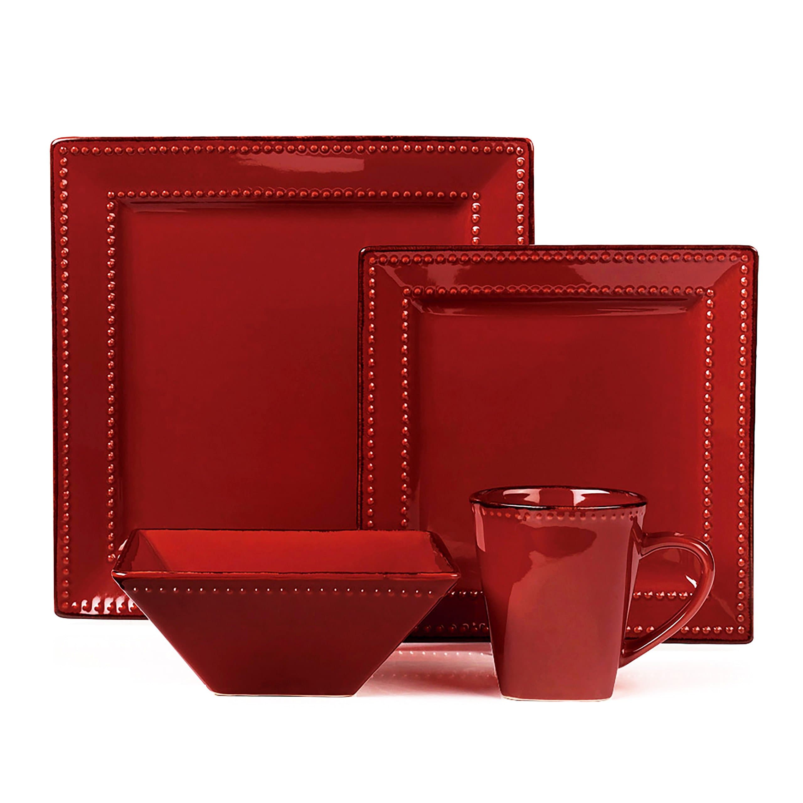 Lorren Home Trends 16-Piece Red Square Stoneware Dinnerware Set