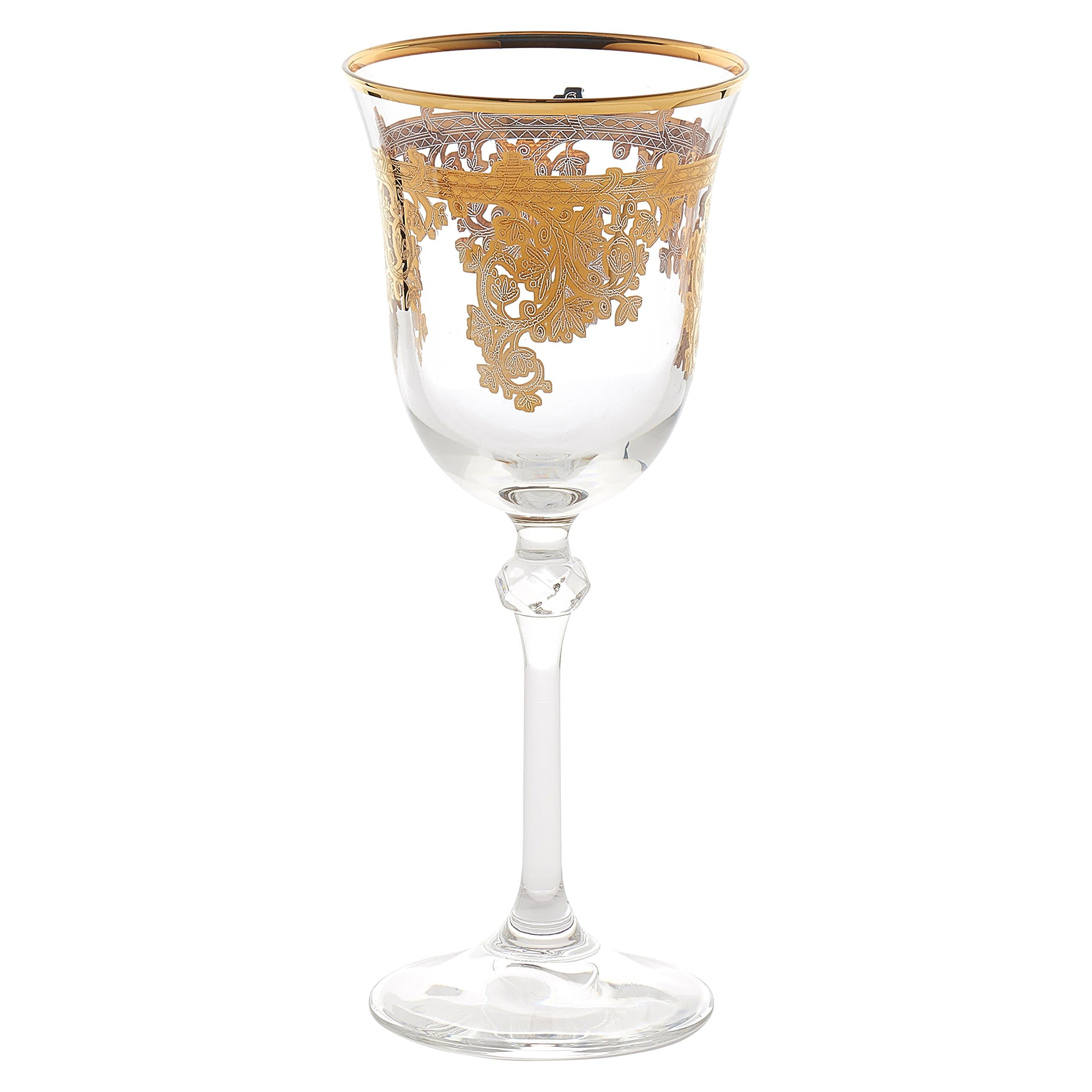 Lorren Home Trends Royal 24K Gold Crystal White Wine Goblets - Made in Italy