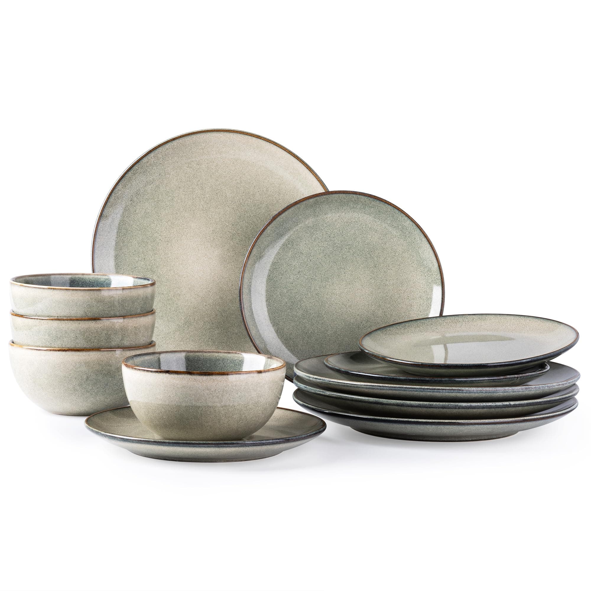 AmorArc Ceramic Dinnerware Set for 4, 12 Pieces Handpainted Stoneware