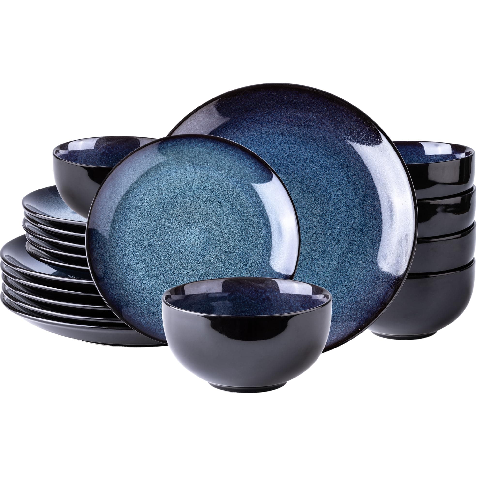 LERATIO Oven & Dishwasher Safe Ceramic Dinnerware Set for 6, Blue(18PCS)