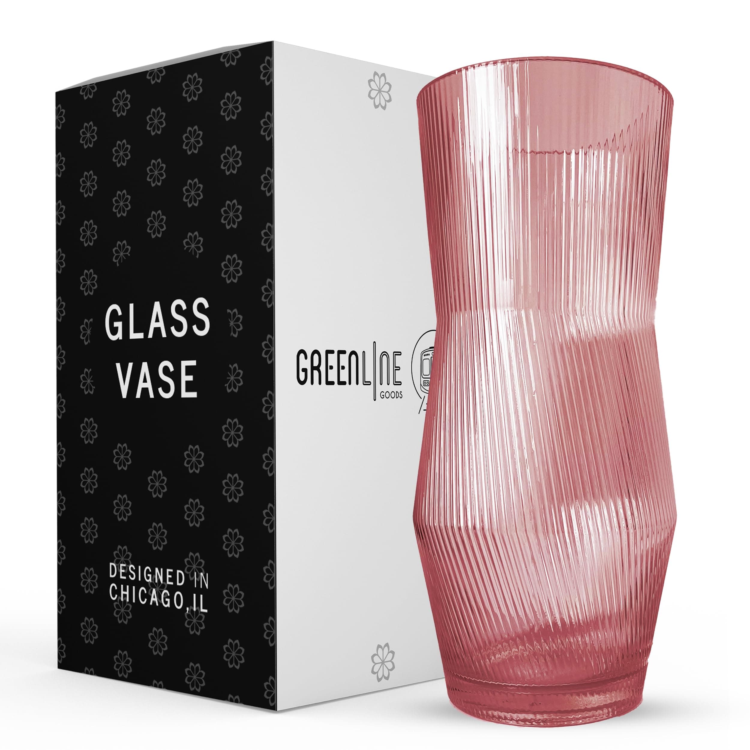 Elegant Pink Ribbed Glass Vase for Flowers