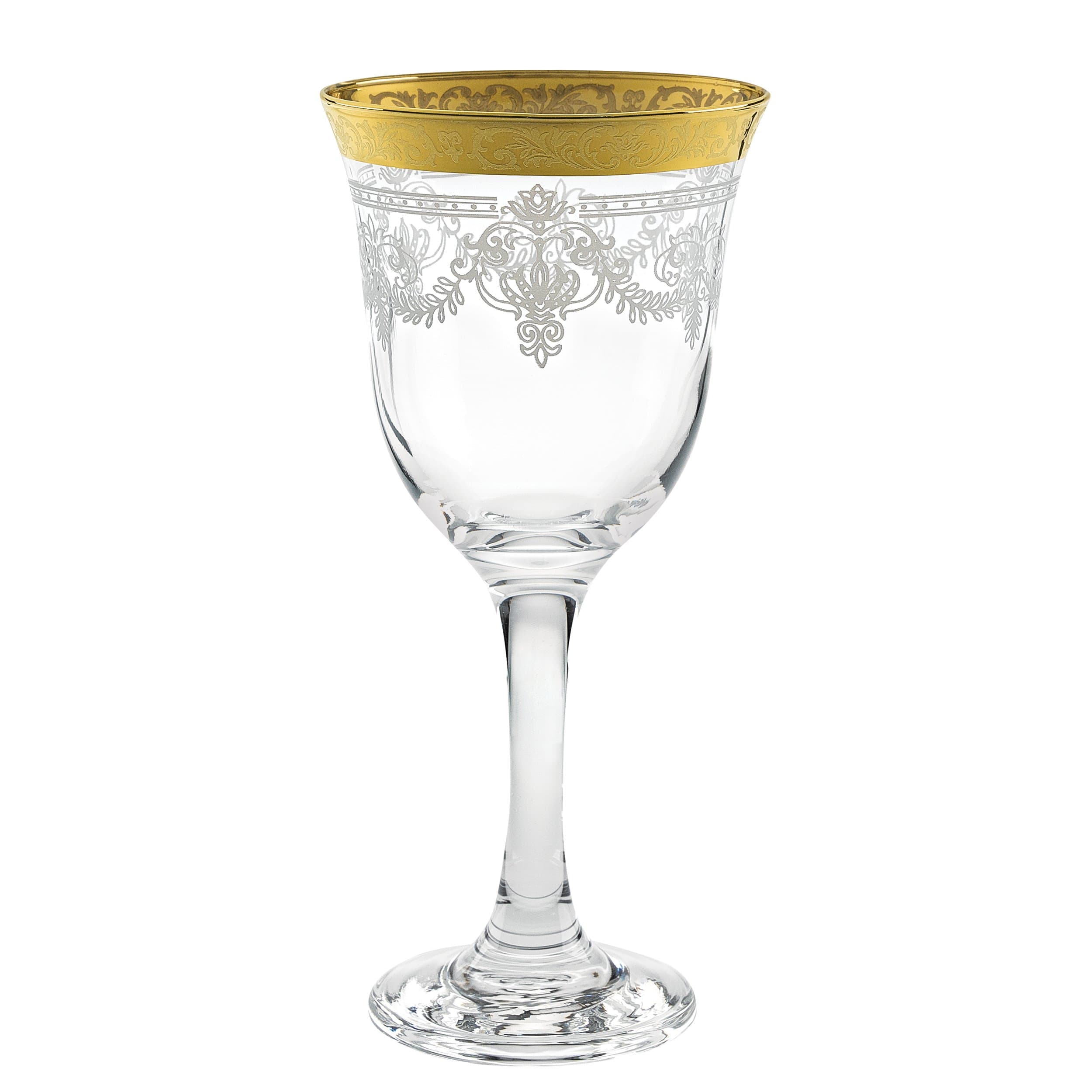 Refined and simplified title: Lorren Home Trends Red Wine Glasses Set of 6 with Stencil Pattern and Gold Band, Clear