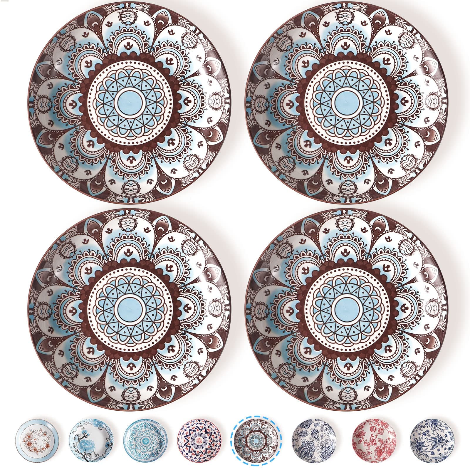 Artena Bohemia Porcelain Pasta Bowls Set of 4, 26oz, 8 Inch, Brown
