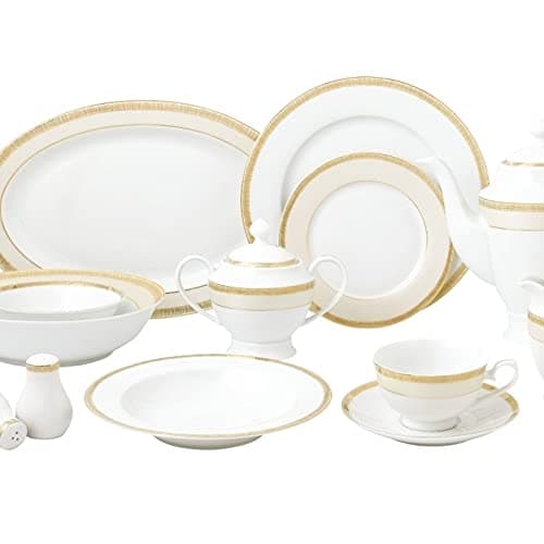 Lorren Home Toffee-57 Gold Dinnerware Set for Entertaining
