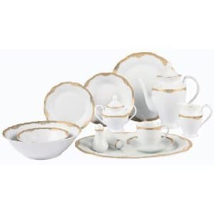 Wavy Edge Gold Trim Dinnerware Set for 8 by Lorren Home Trends