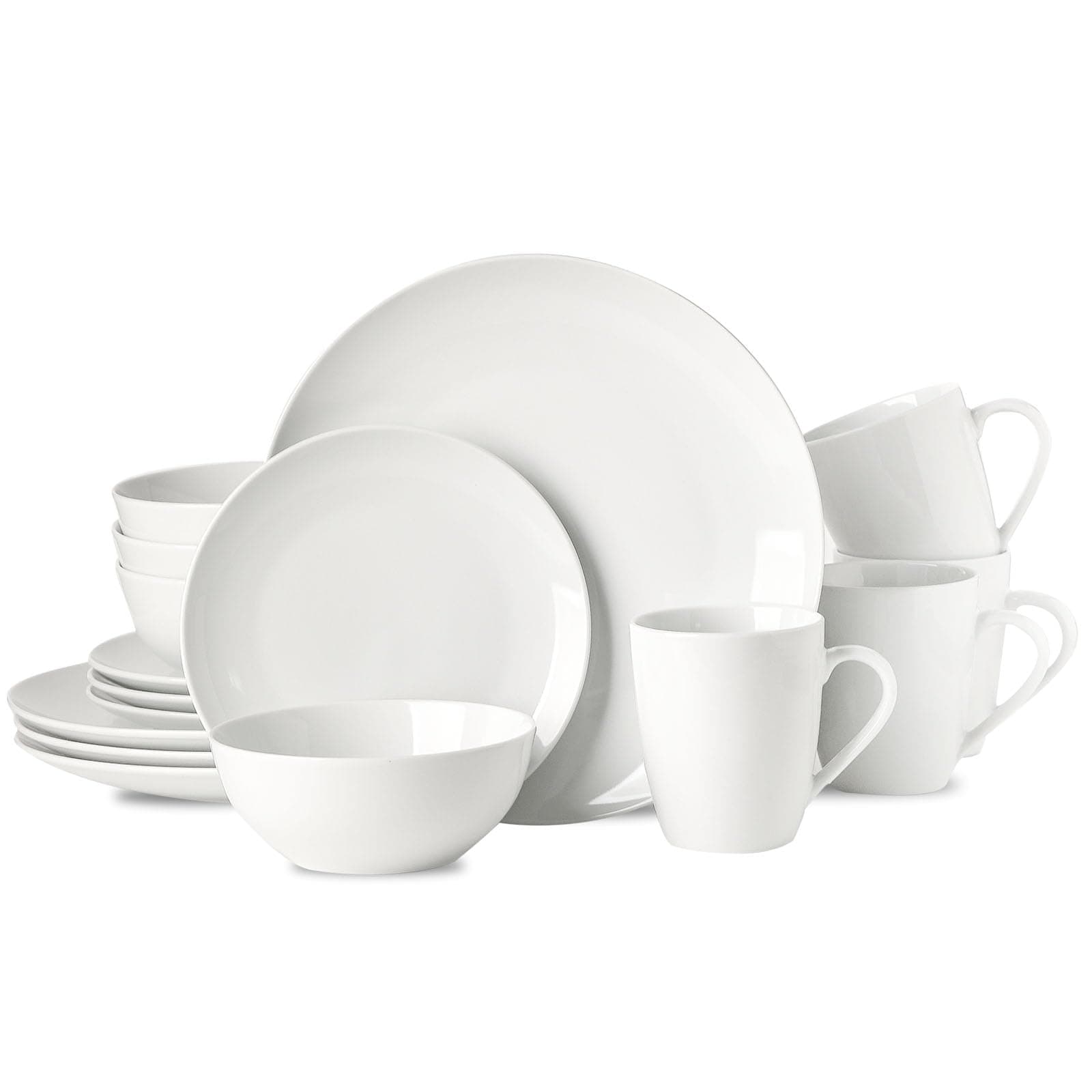 Ceramic Dinnerware Set for 4, White, Dishwasher & Microwave Safe