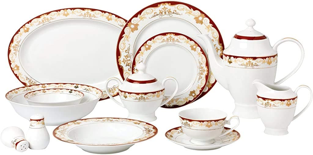 57 Piece 'Mabel' Bone China Dinnerware Set for 8 People - Burgundy
