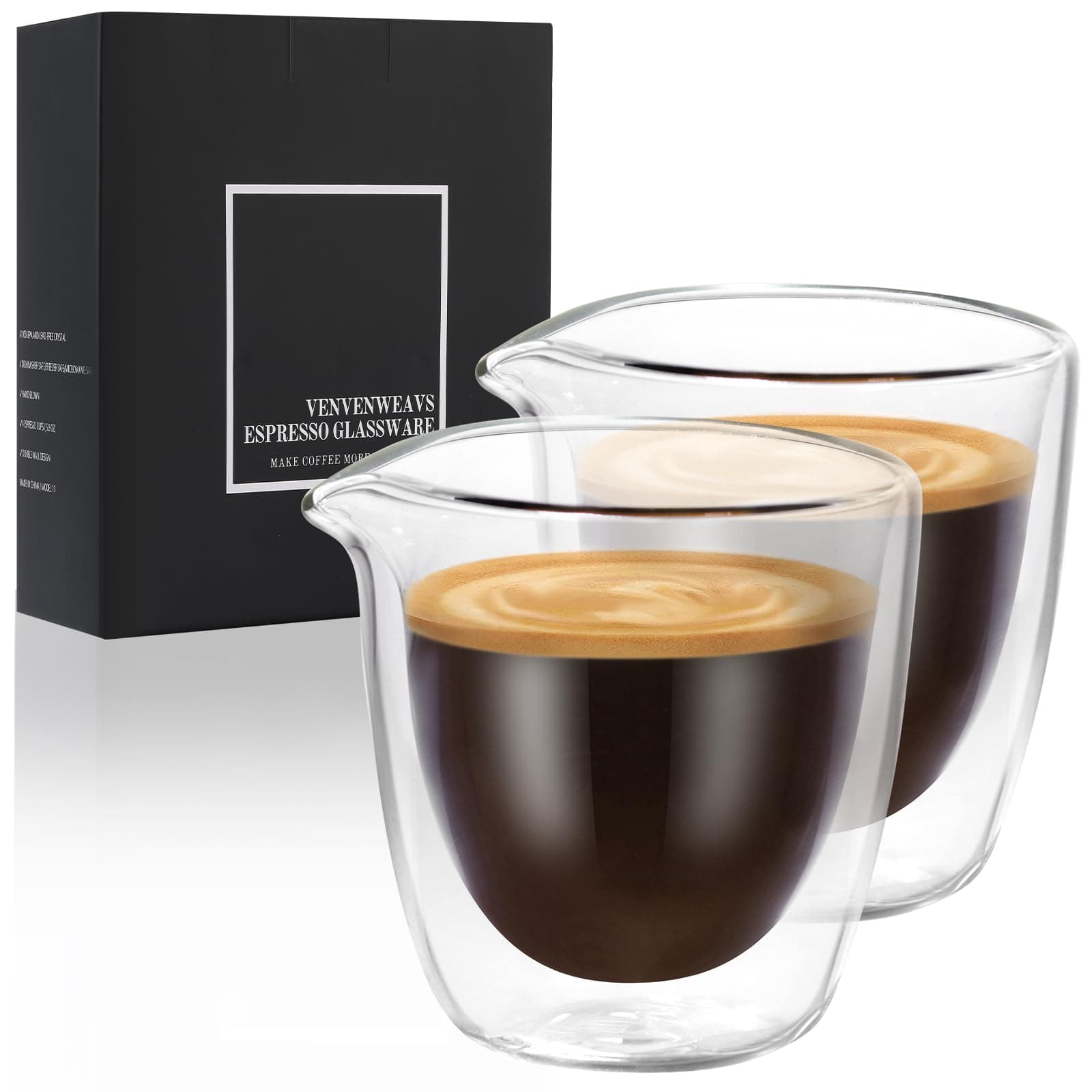 Espresso Shot Cups Set - 2-Pack, Double Wall, 2.7oz, Clear Glass Gift Set