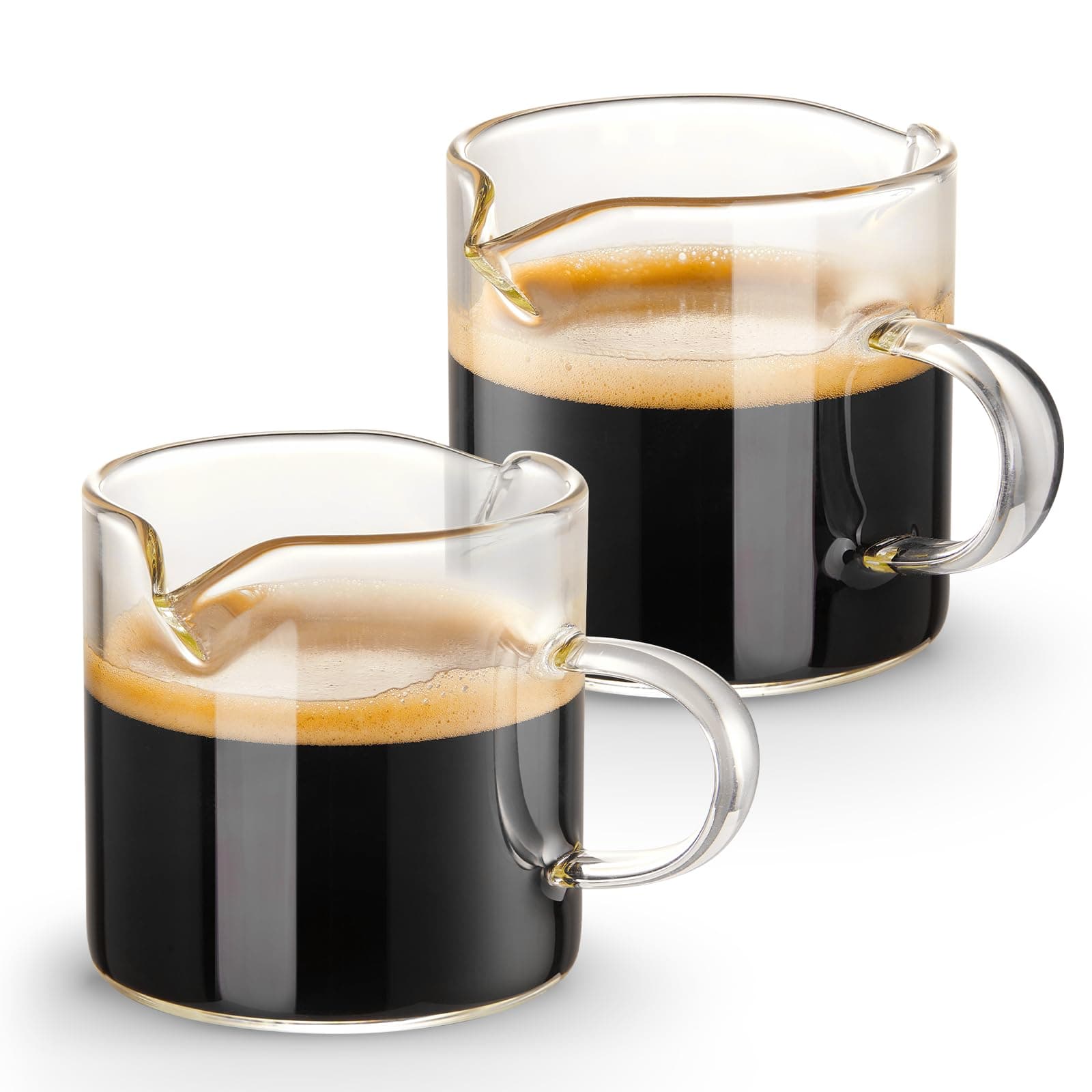 Set of 2 Espresso Cups, 4 OZ, Double Spouts, Clear Glass - Espresso Accessories for Espresso Machine