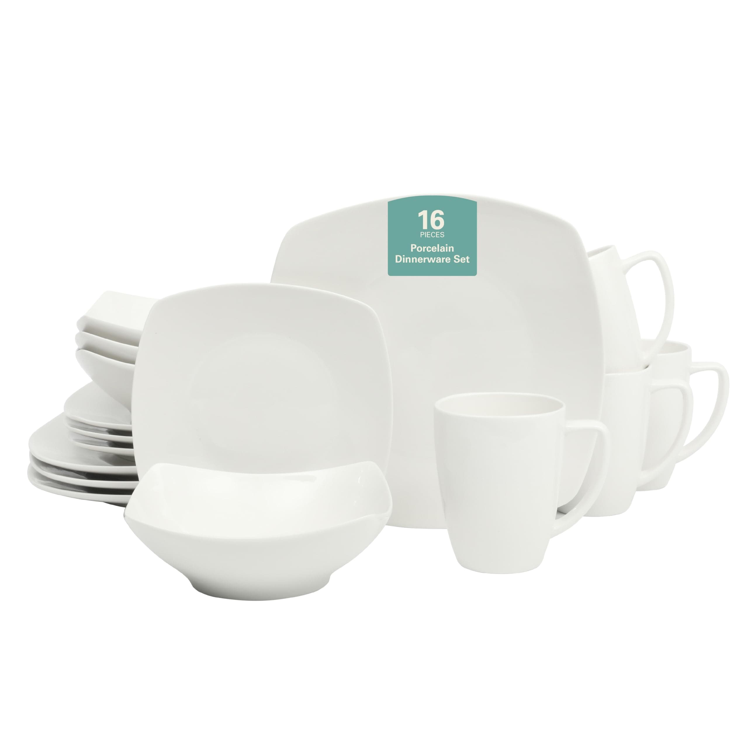 Gibson Home Zen Buffet White Porcelain Dinnerware Set (16pcs, Square)