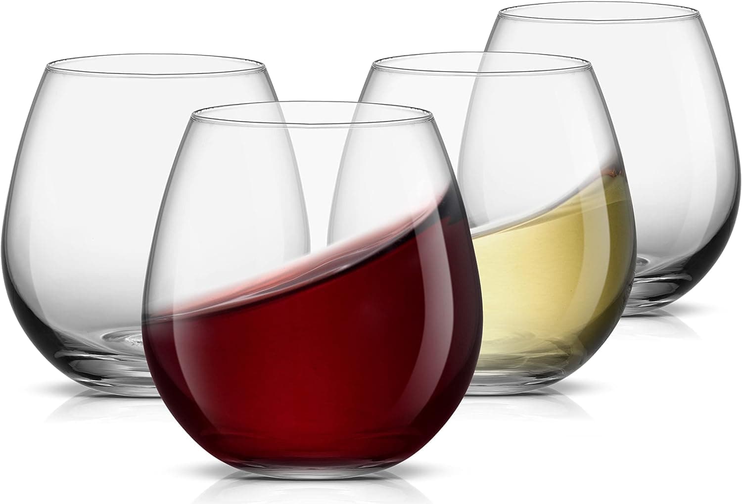 JoyJolt Stemless Wine Glasses for Red or White (Set of 4) - 15-Ounces