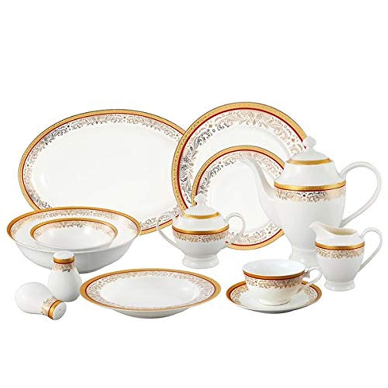 Lorren Home Trends La Luna Collection Red and Gold Dinnerware Set for 8
