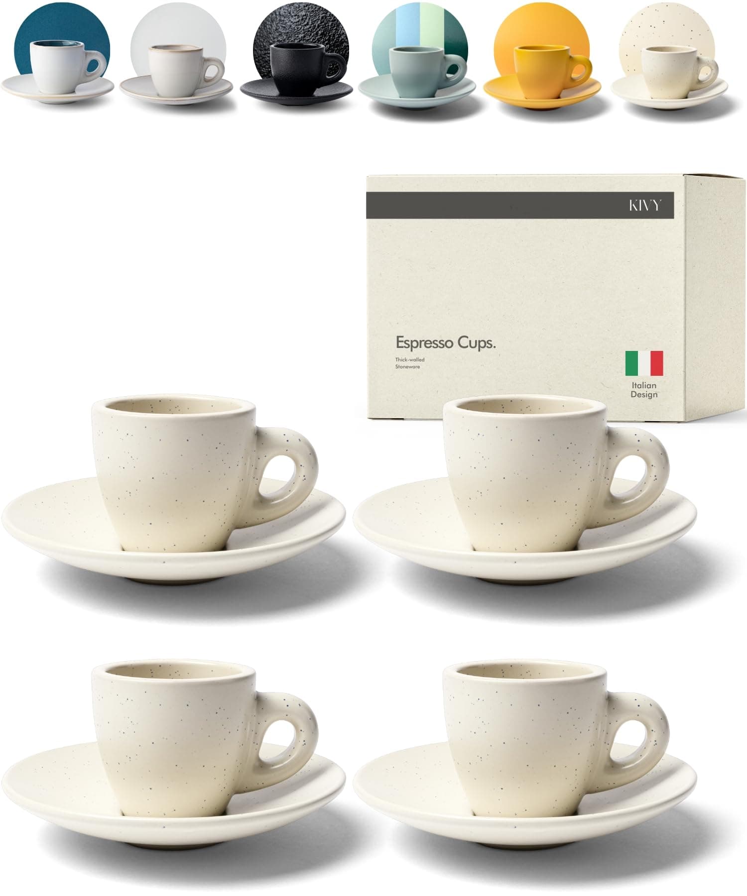 KIVY 3 oz Espresso Cup Set of 4 - Thick Walled Stoneware