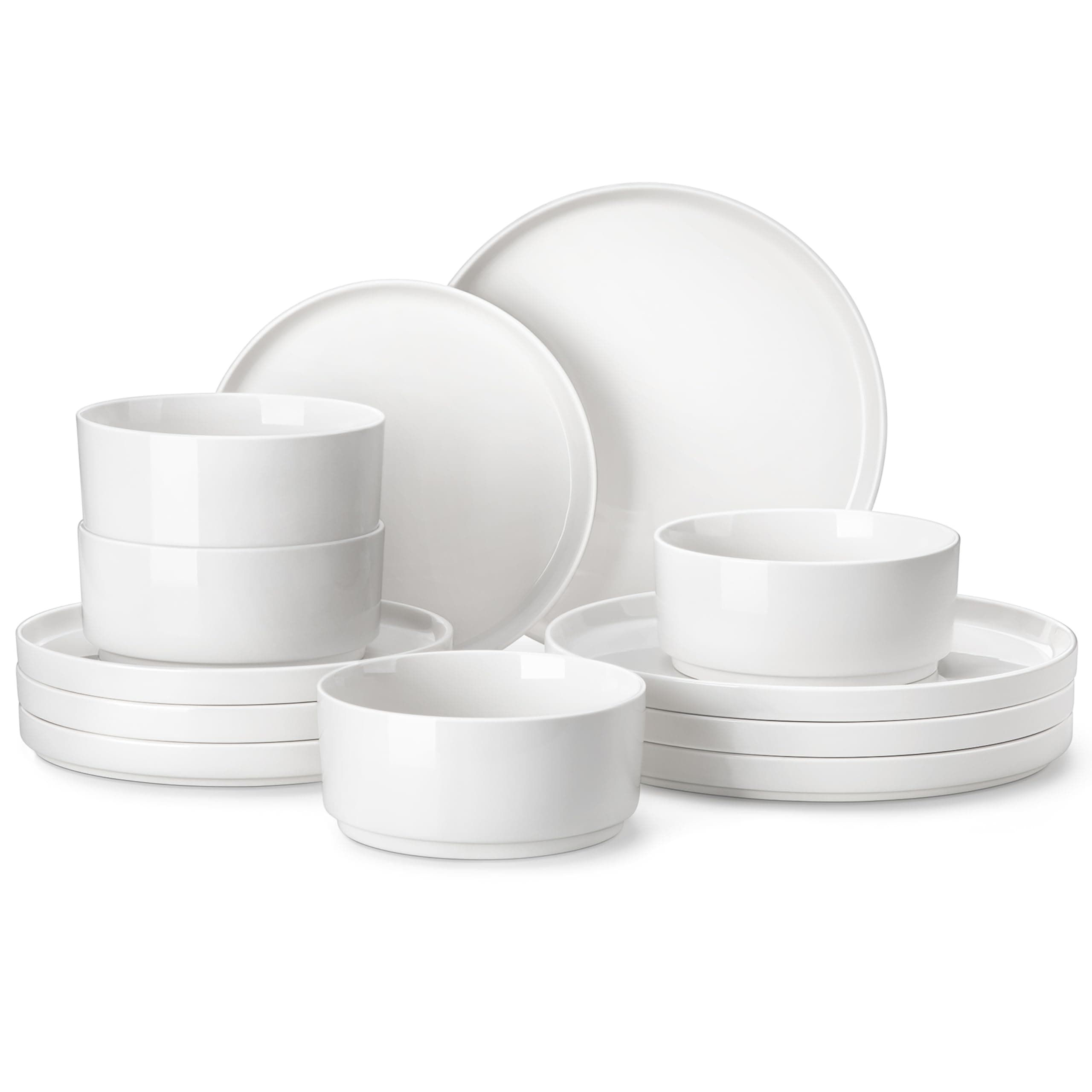 MALACASA LEAH 12 Piece Modern White Porcelain Dinnerware Set, Chip and Scratch Resistant Kitchen Dishes