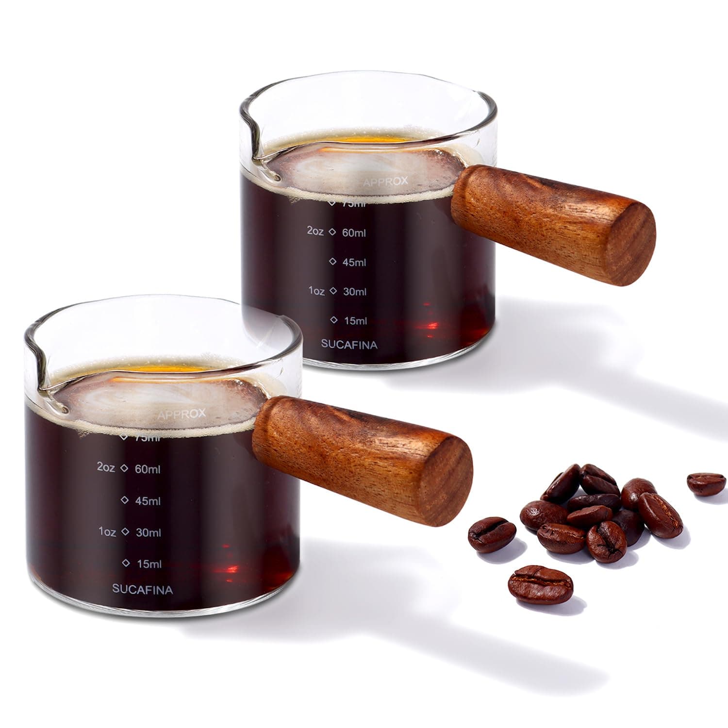 Espresso Shot Glass Set with Wood Handle and Dual Scale, 3.5 OZ