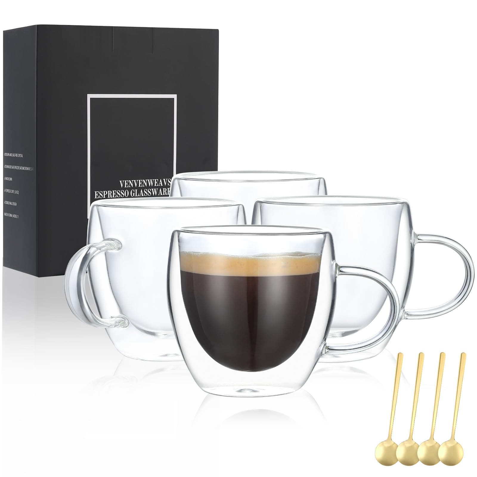 Set of 4 Double Wall 5oz Espresso Cups in Gift Box