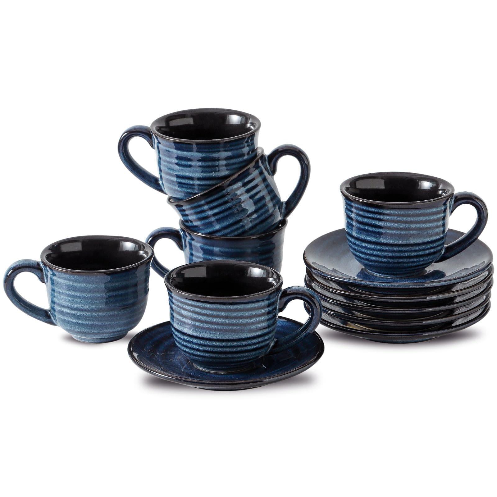 Porcelain Espresso Cups Set of 6, 4 oz - Navy Blue