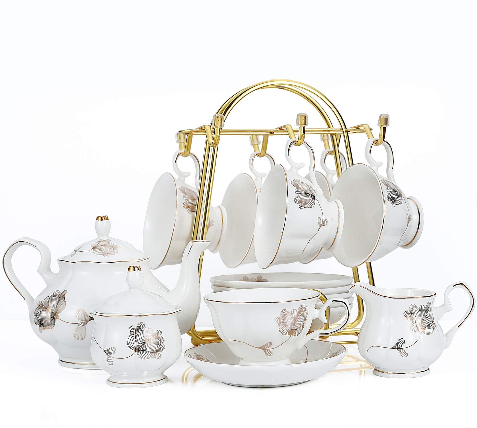 22-Piece Porcelain Tea Set for 6, Gift for Tea or Coffee Lovers, Wedding, Birthday