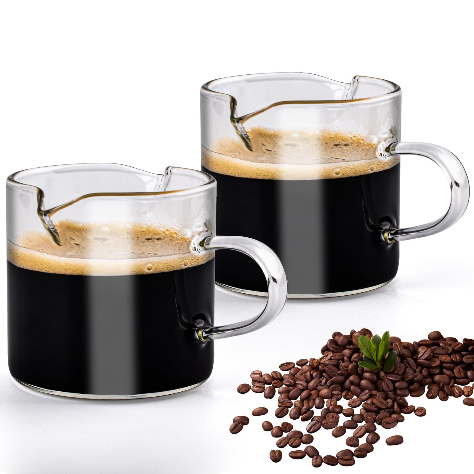 2-Piece 4 OZ Glass Espresso Cups with Double Spouts Espresso Bar Accessories