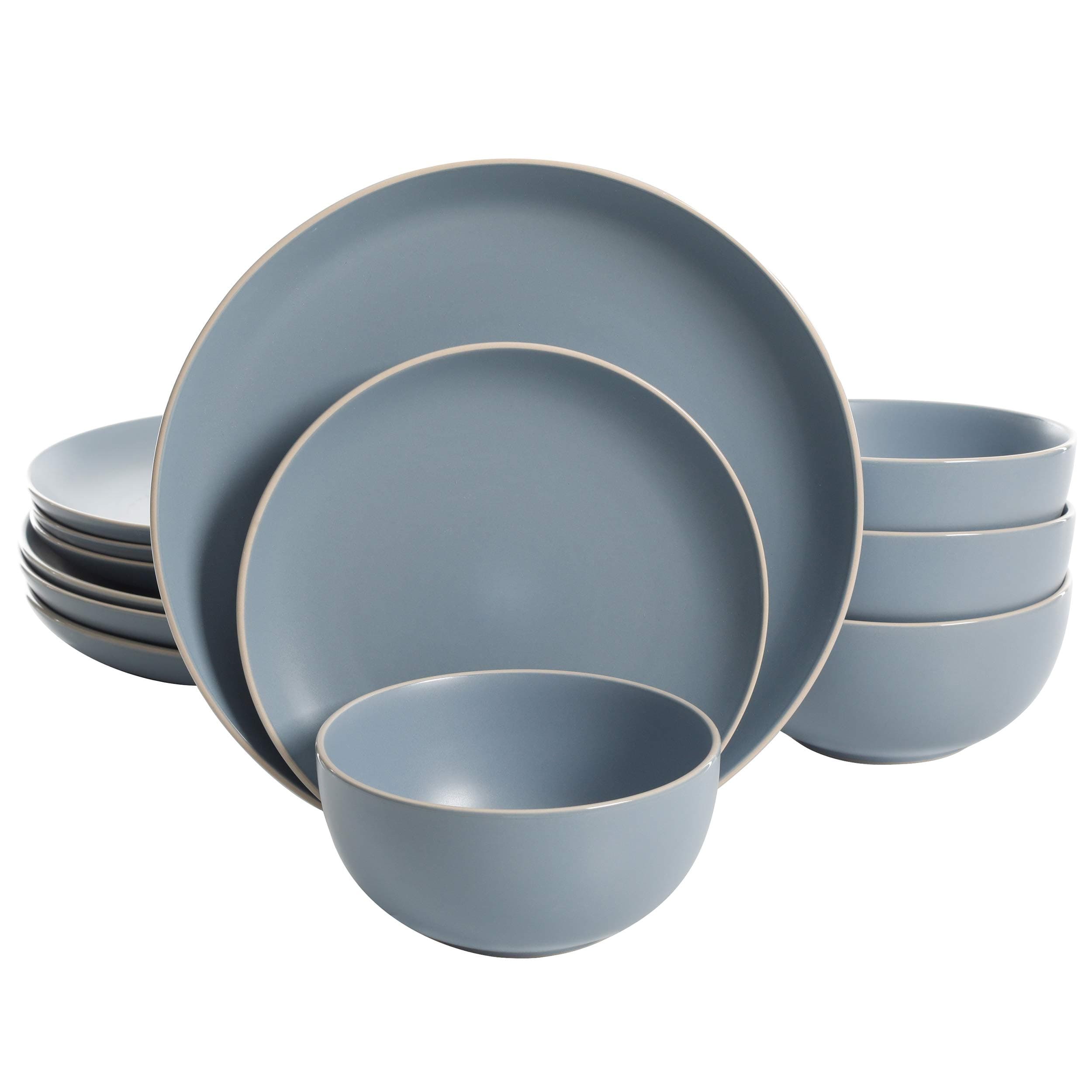 Gibson Home Rockaway Round Stoneware Dinnerware Set, Blue (4 Servings)