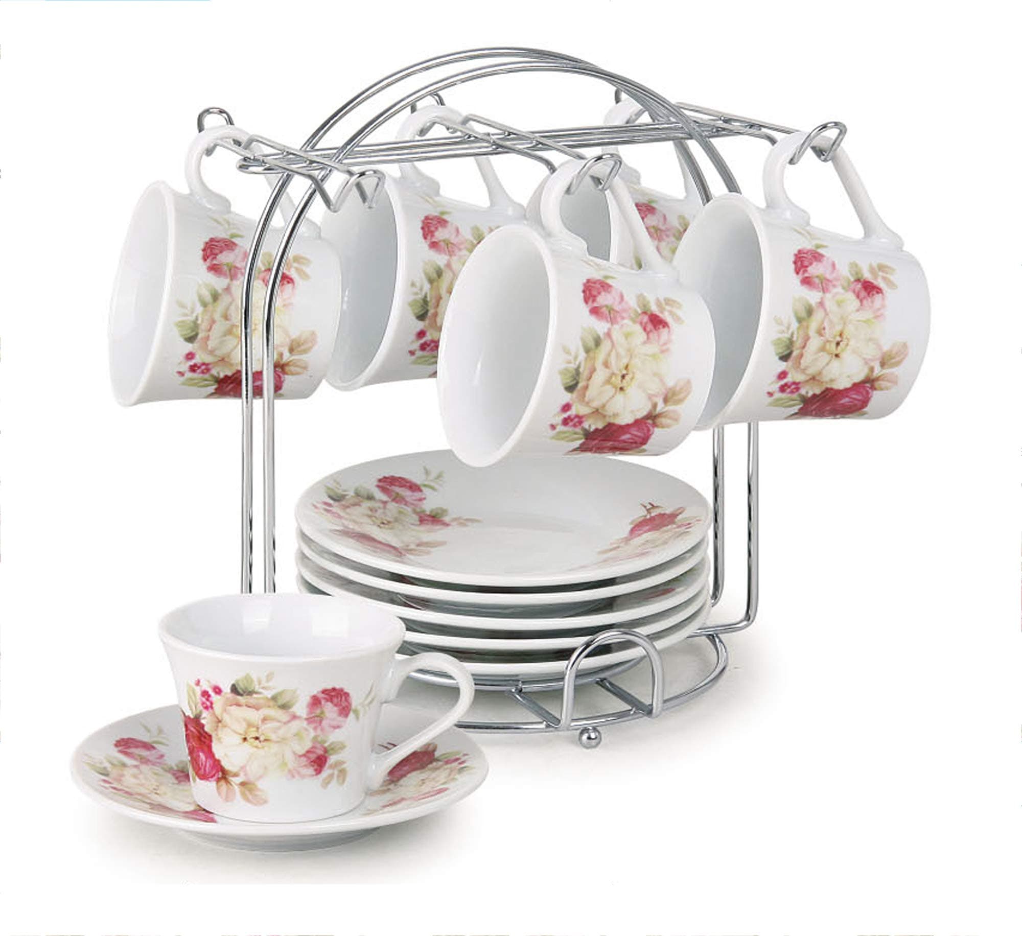 Lorren Home Trends 80-1234 Cups and Saucers, One Size, Red
