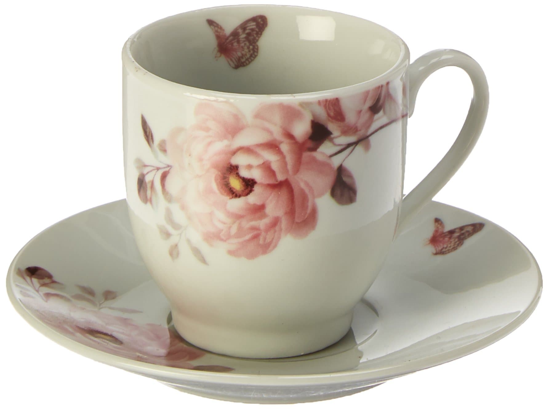 Floral and Butterfly Design Espresso Set for 6 in Pink
