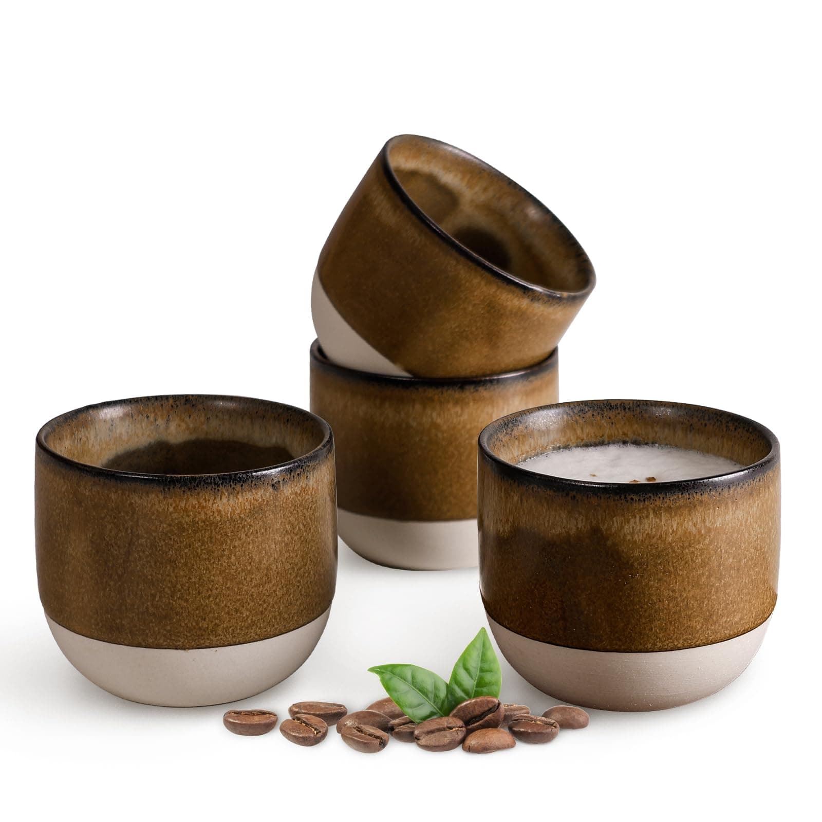 INGOFIN Ceramic Espresso Cup Set - Espresso & Coffee Mug, Microwave & Freezer Safe, Pack of 4
