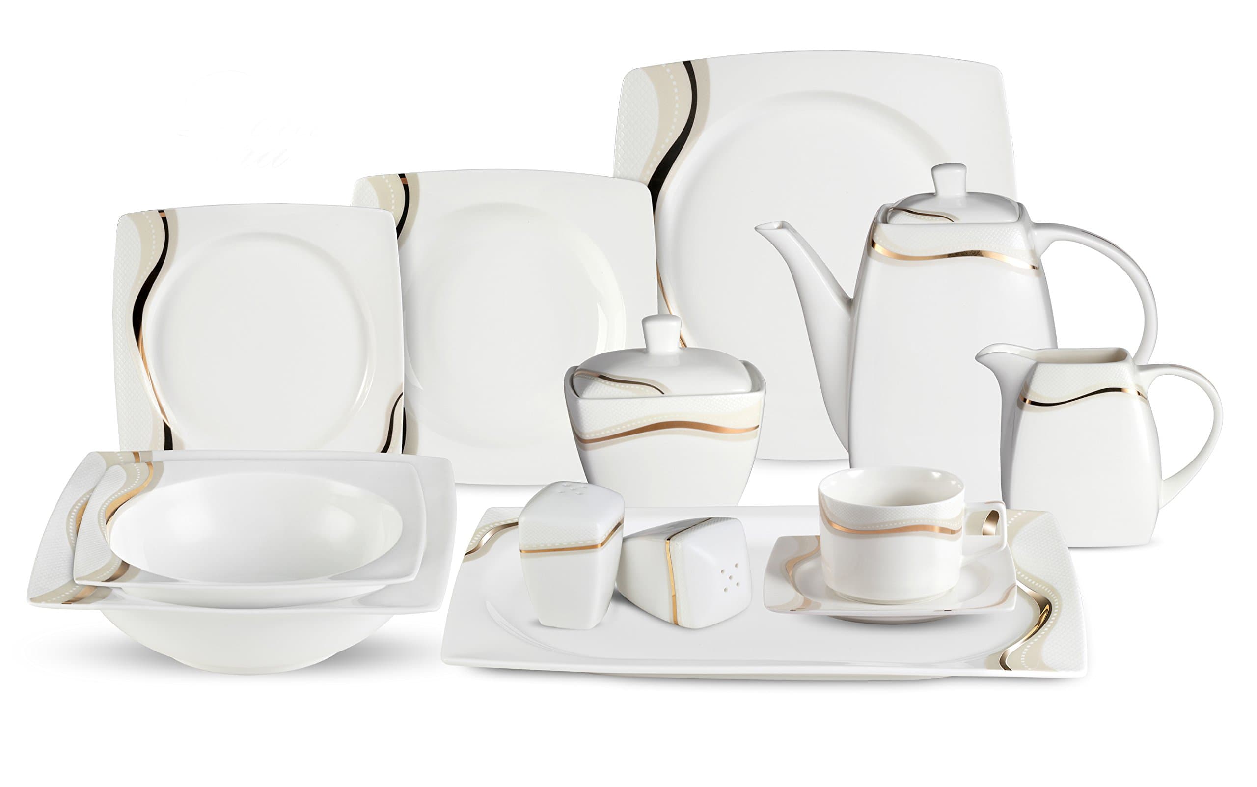 Lorenzo 57-Piece Elegant Gold Bone China Dinnerware Set for 8