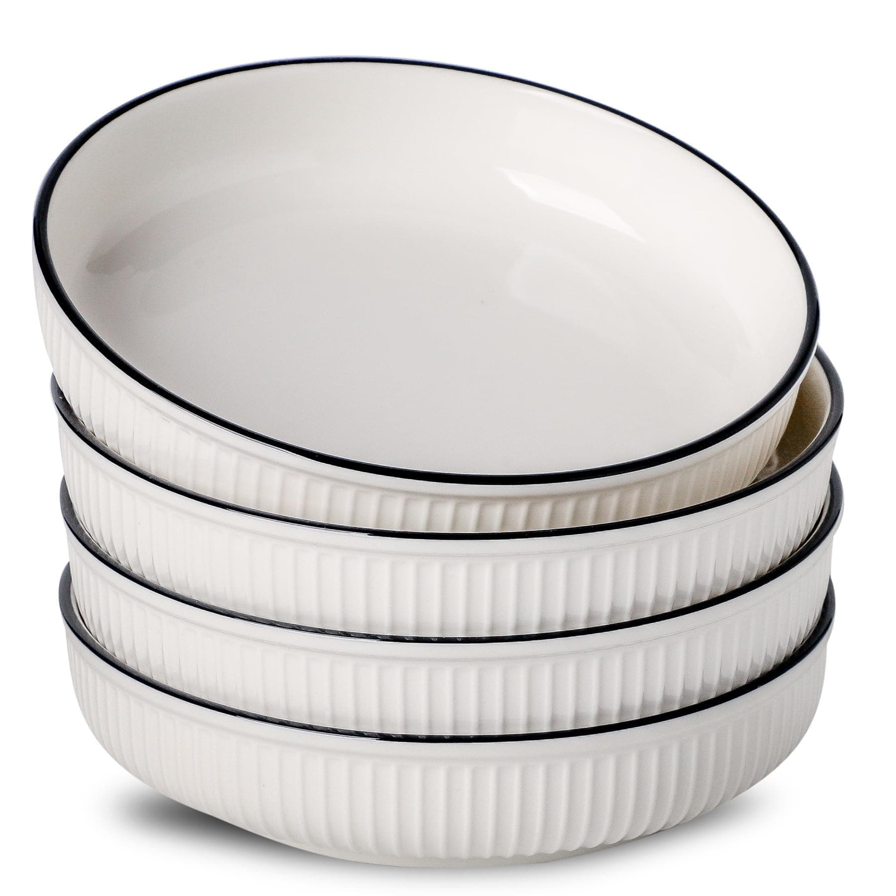 White 8" Ceramic Pasta Bowl Set of 4, 30 Ounces