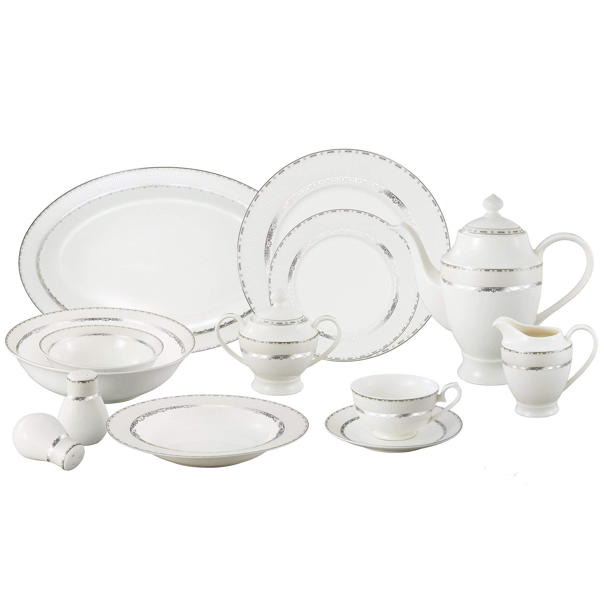 Lorren Home Trends La Luna Bone China 57-Piece Dinnerware Set, Service for 8