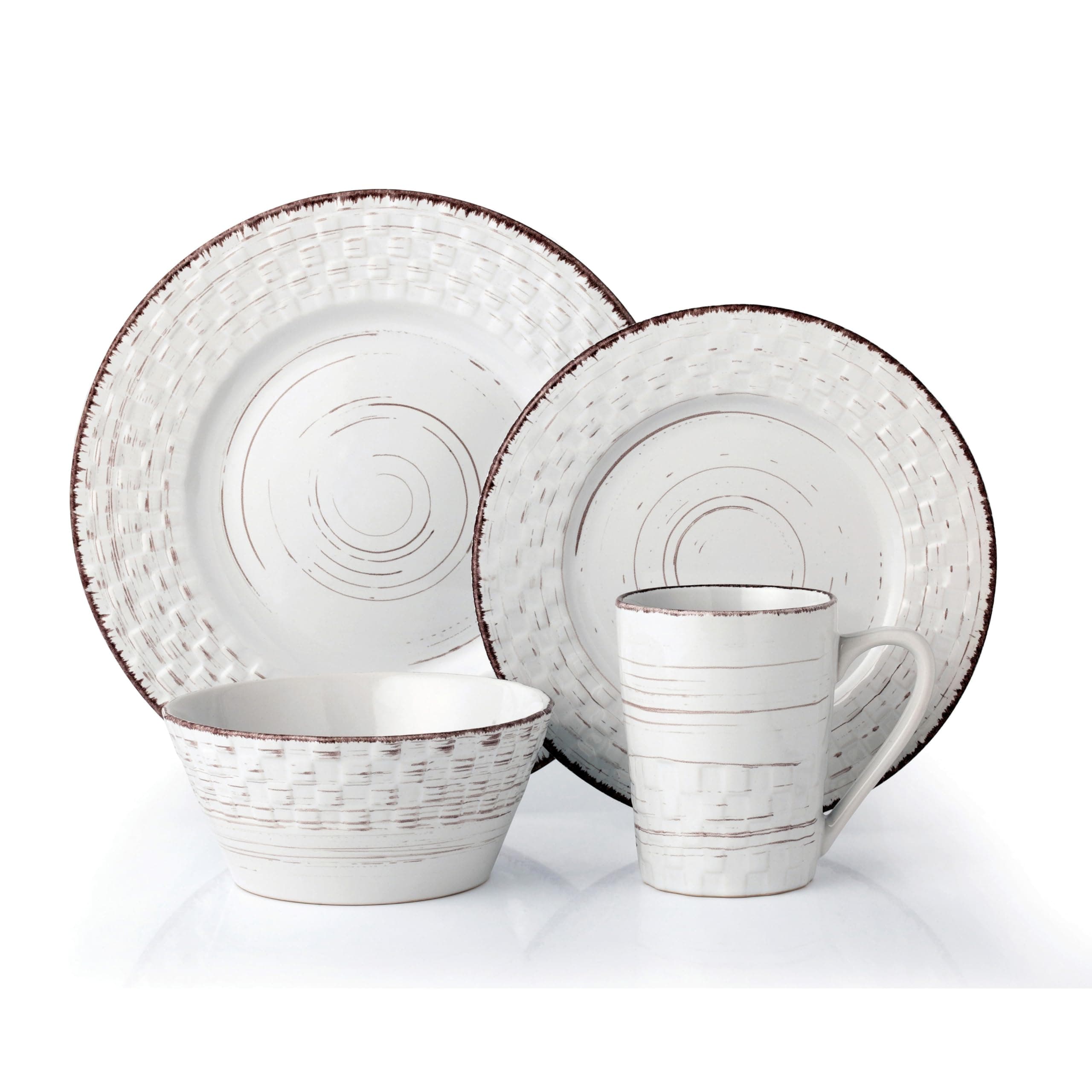 Distressed Weave White Dinnerware Set for Lorren Home Trends