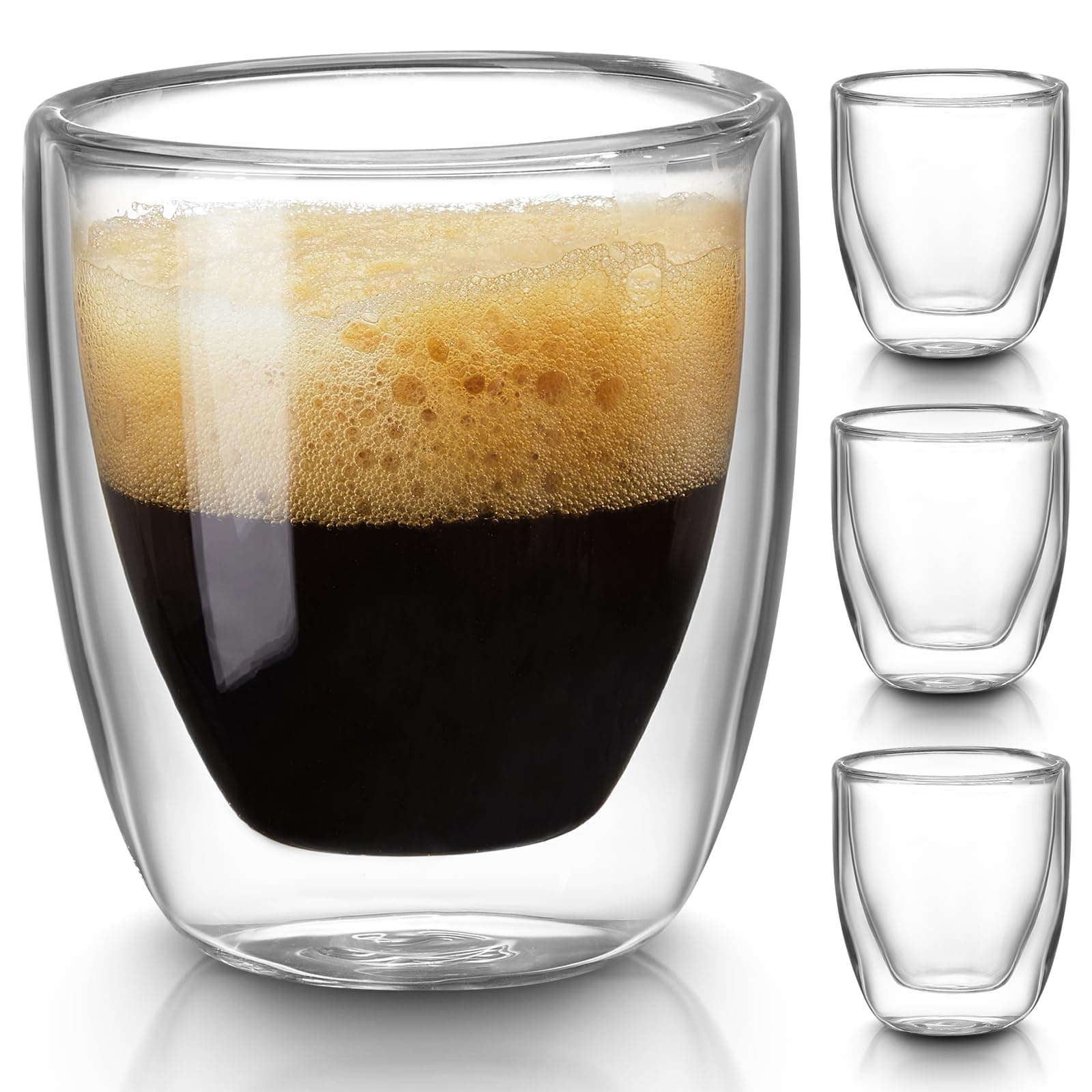 Set of 4 Double Walled Espresso Cups for Espresso Lovers