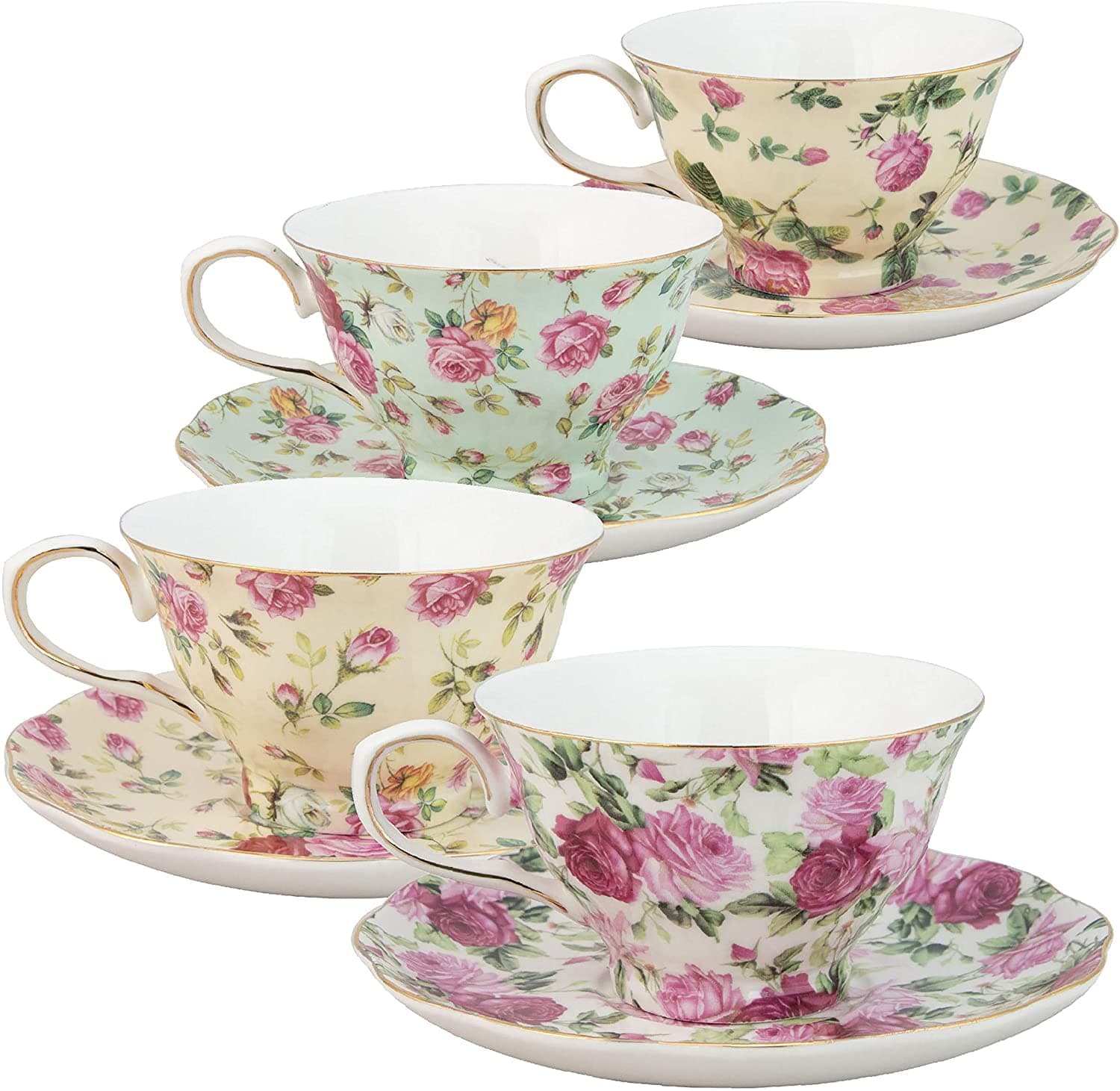 Coastline Imports Gracie China Rose Chintz 8-Ounce Tea Cup & Saucer Set