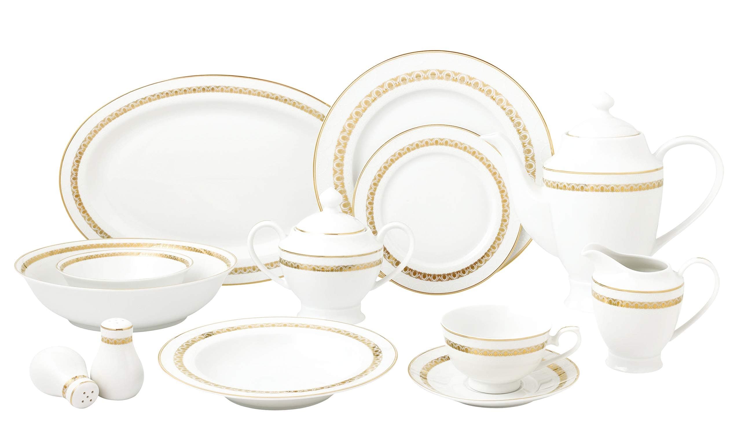Lorren Home Trends Caramel-57 Dinner Sets, Gold