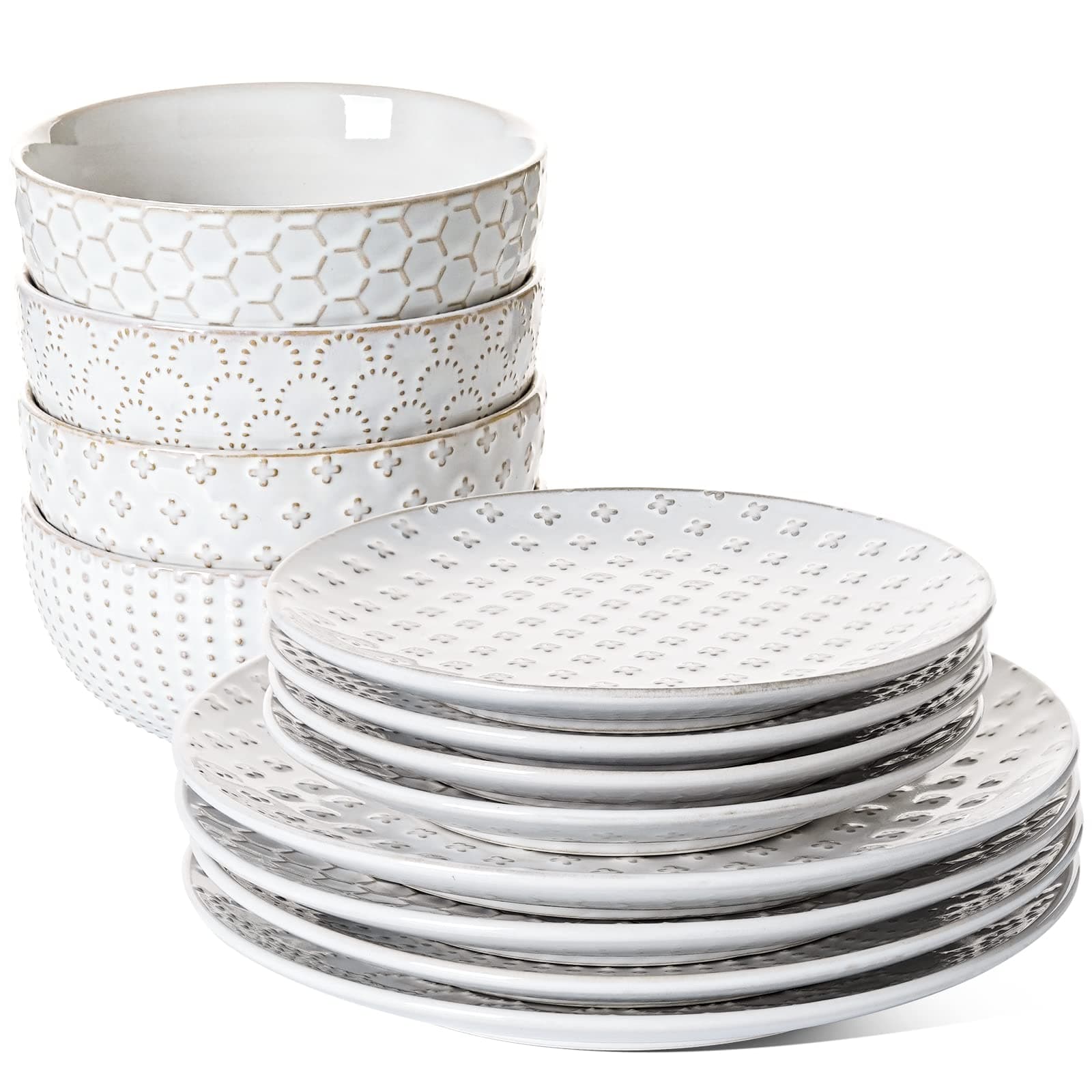 LE TAUCI Arctic White Dinnerware Set - 12 PCS Ceramic Plates & Bowls
