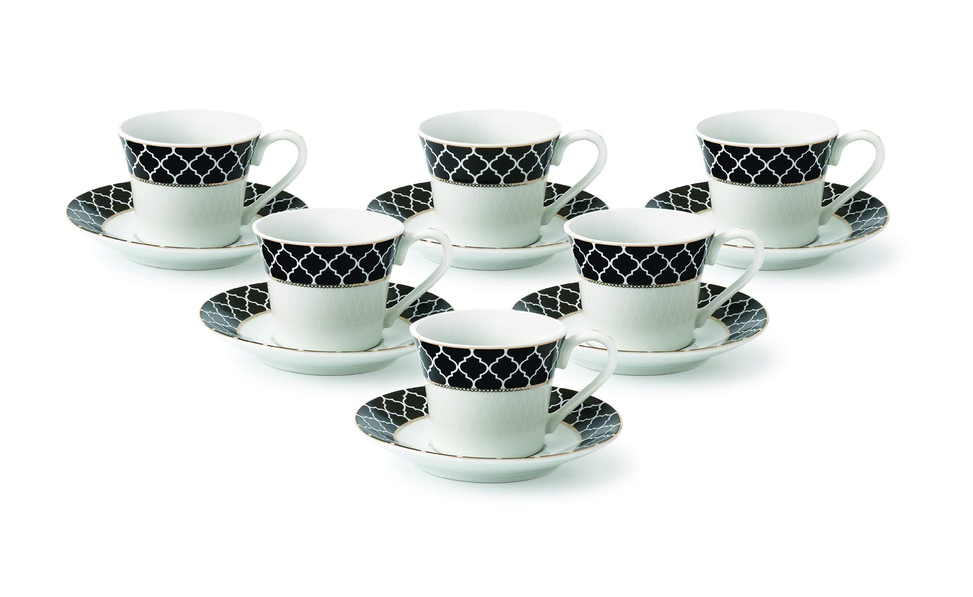 Lorren Home Trends Domino-6 Cups and Saucers, Black