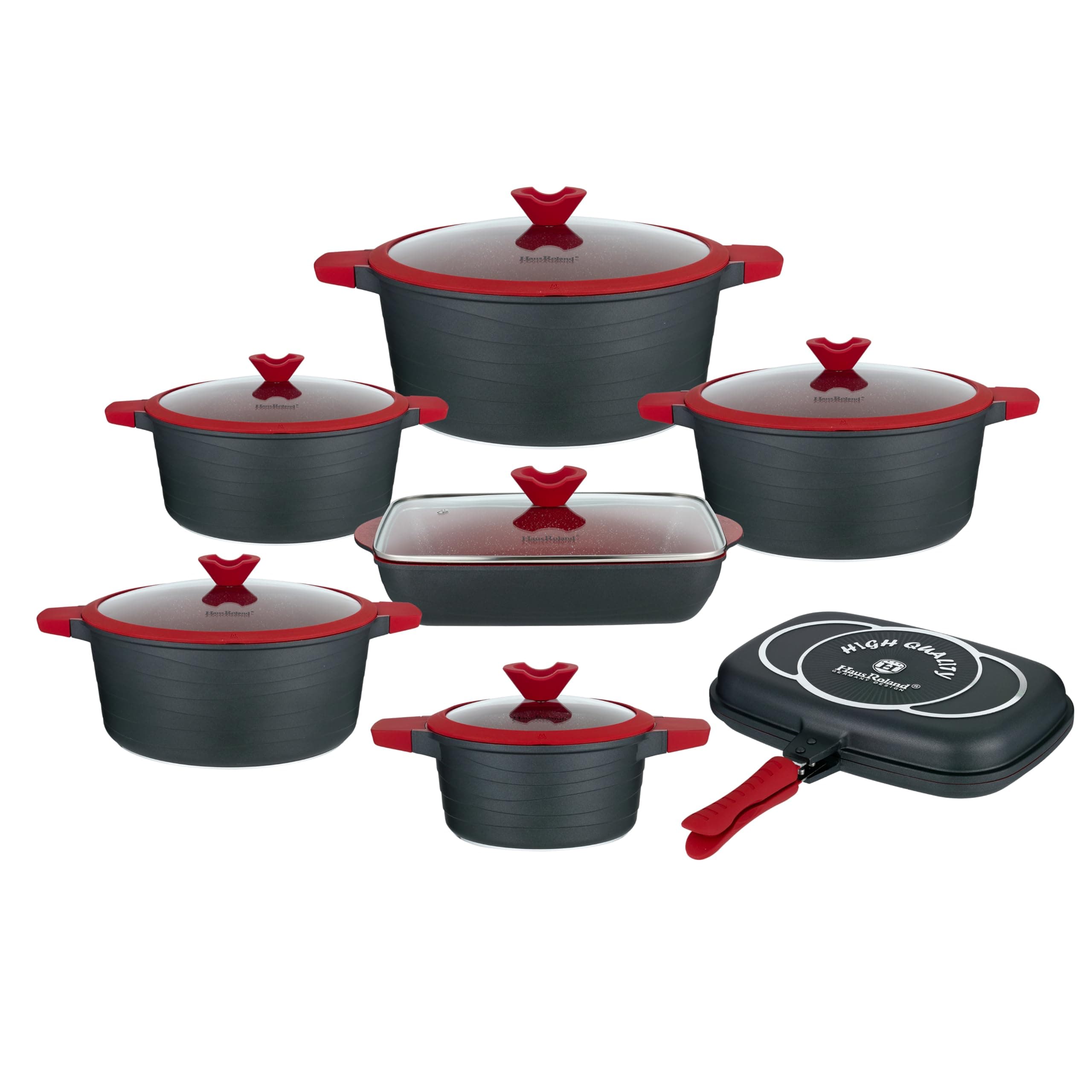 Lorren Home Trends 14-Piece Die-Cast Aluminum Cookware Set, Red