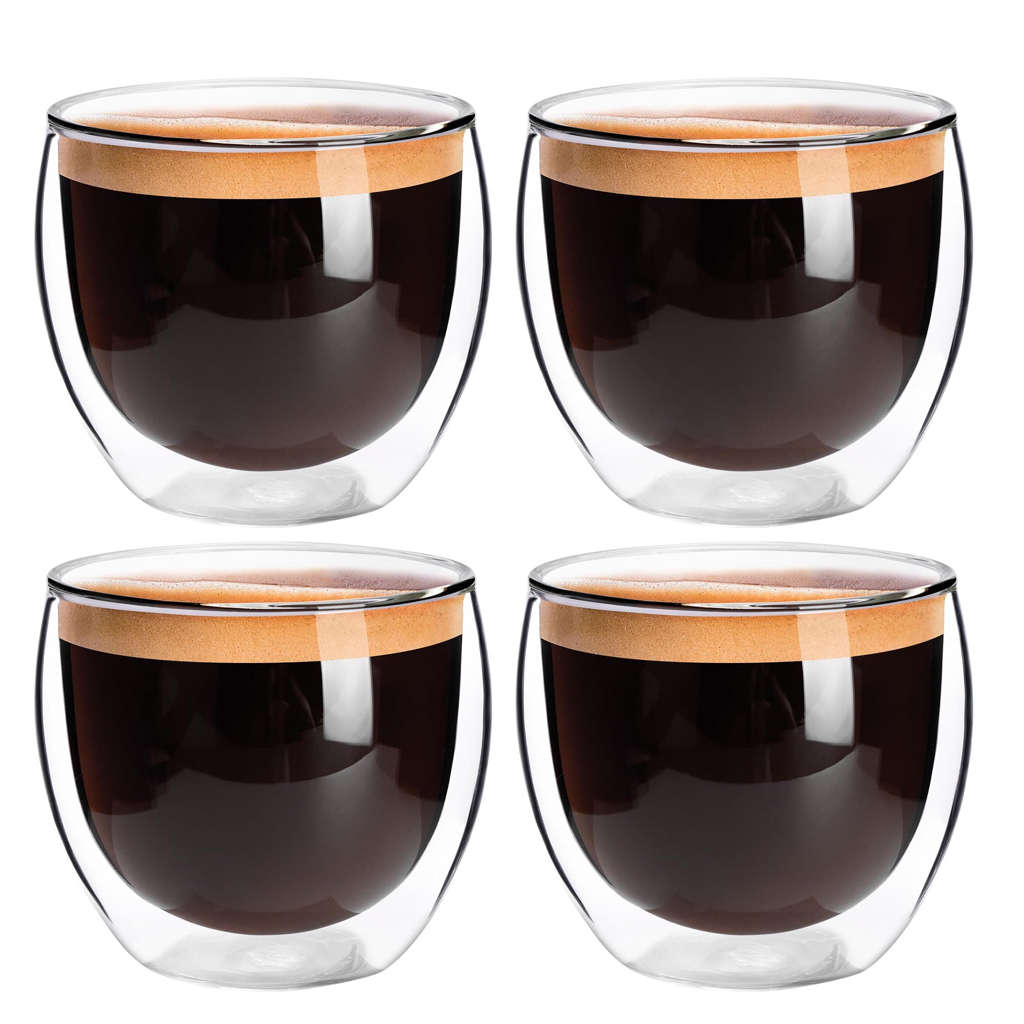 Set of 4 Double Walled Glass Espresso Shot Cups, 2.7 Oz, Dishwasher and Microwave Safe - for Espresso Lovers