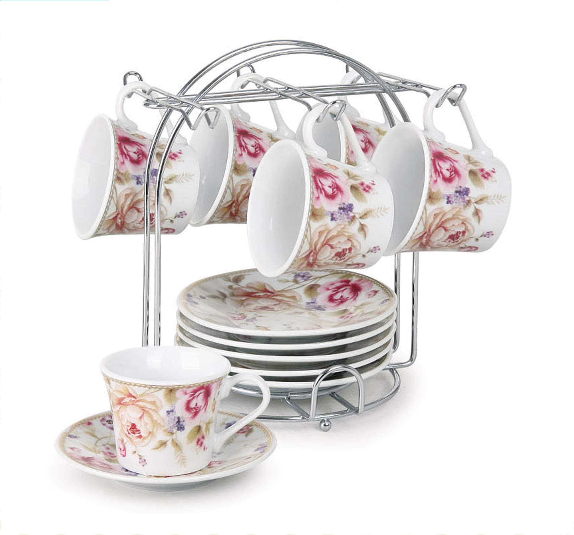 Pink Cups and Saucers by Lorren Home Trends