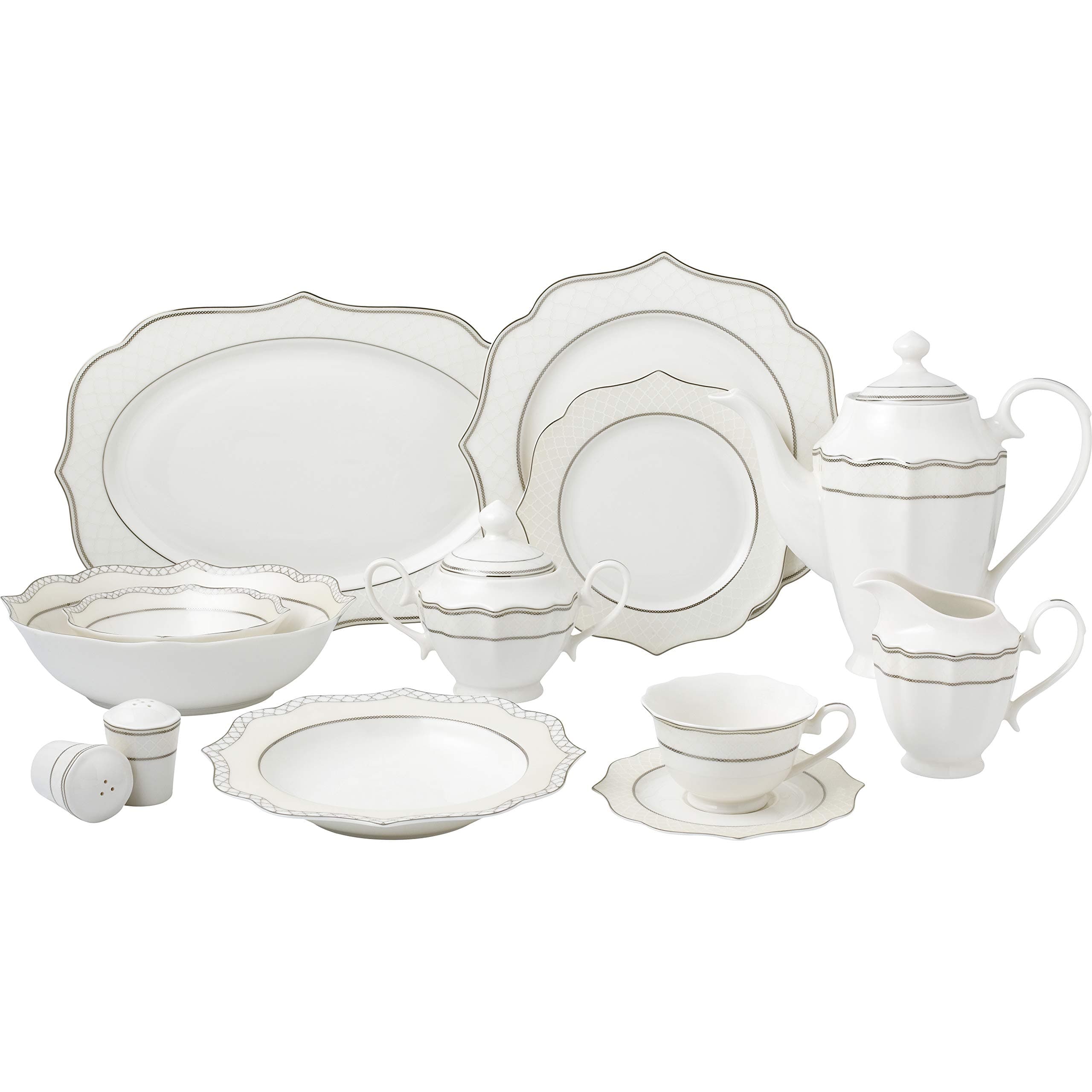 Lorren Home Trends Lace-57 Silver Dinnerware Set for Entertaining