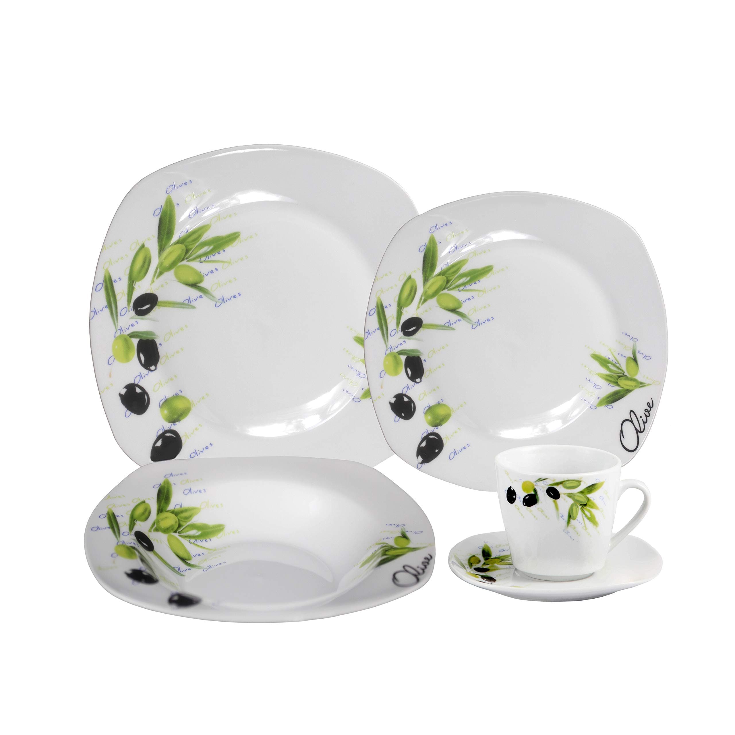 Lorren Home 20 Piece Square Dinnerware Set for 4-Olive